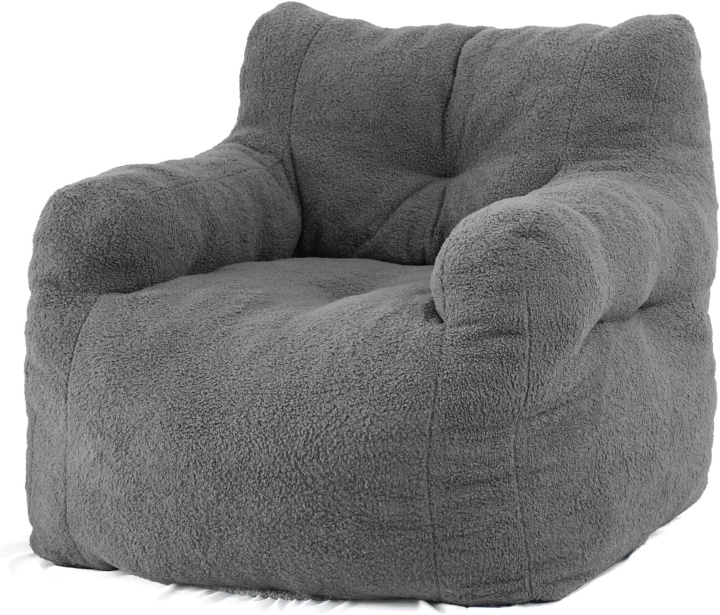 DKLGG Bean Bag Chairs for Adults, Giant Bean Bag Chair with Filler Included Faux Fur Bean Bag Sofa Memory Foam Large Bean Bag Chair with Armrest for Living Room, Bedroom, Gaming Room, Lounge, Grey