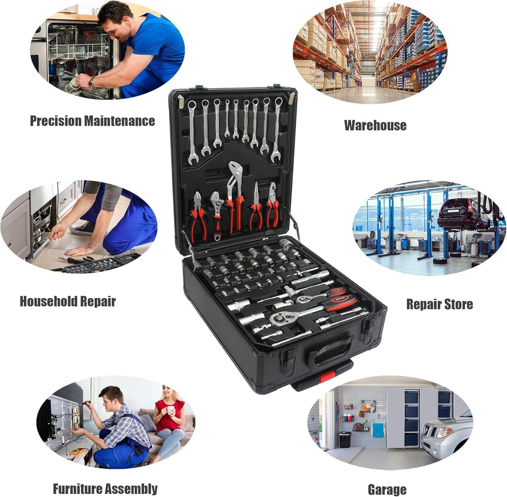 899PCS Tool Set, Household Tool Kit with Rolling Tool Box, Complete Tool Box Set Hand Tool Set with Tool Box, Mechanic Tool Set Rolling Tool Set for Auto Repair/Home Tool Set (Black)
