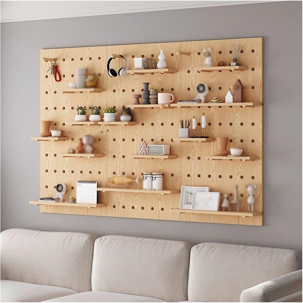 Pegboard Wall Storage Shelf,Pegboard Tool Organizer, Wooden Peg Board, Storage and Display Panels, Decorative Wall Hook Rack, Pegboard Combo Kit,for Kitchen, Study Room, Garage(Brown,A)