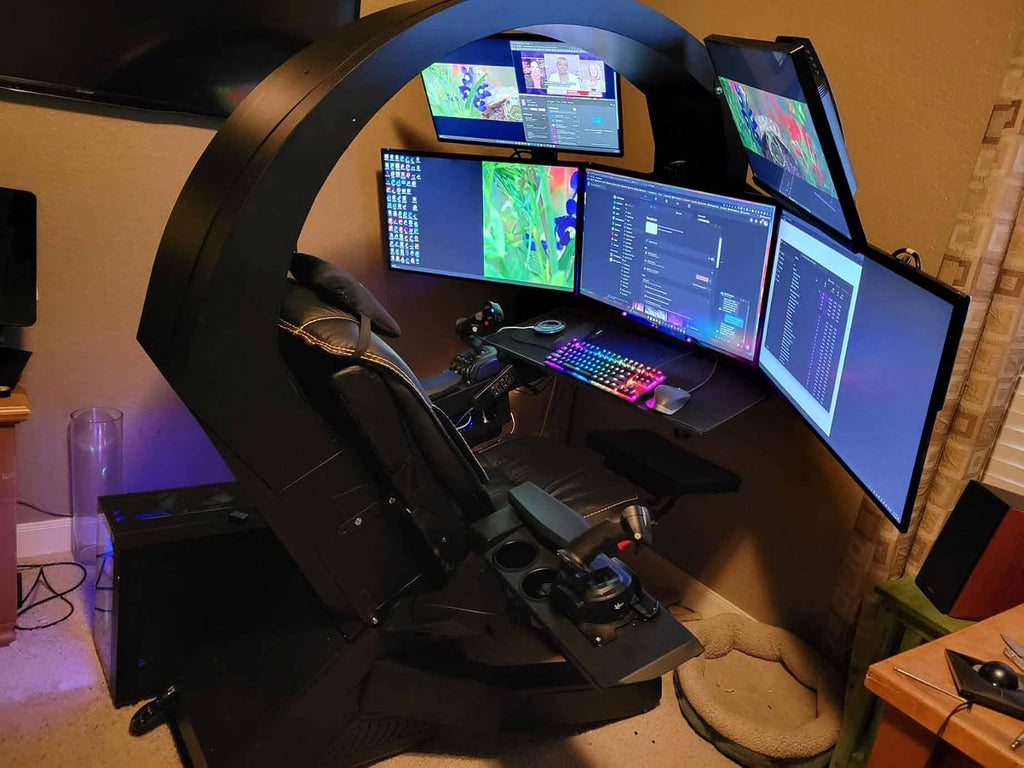 IW-320 Zero Gravity Computer Gaming Chair Reclining Workstation(5-Monitor Brackets, Leather Seat, Black)