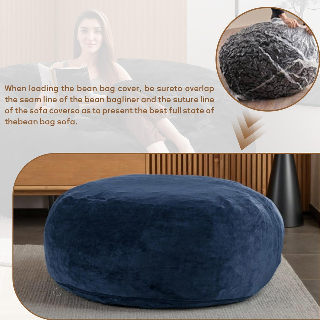 5FT,Giant beanbag Chairs for Adults,Bean Bag with Filler Included,Soft and Comfortable Memory Foam Chair,Extra Large Bean Bag，Adult Living Room，Leisure Chair Suitable(Blue, 5 Foot)