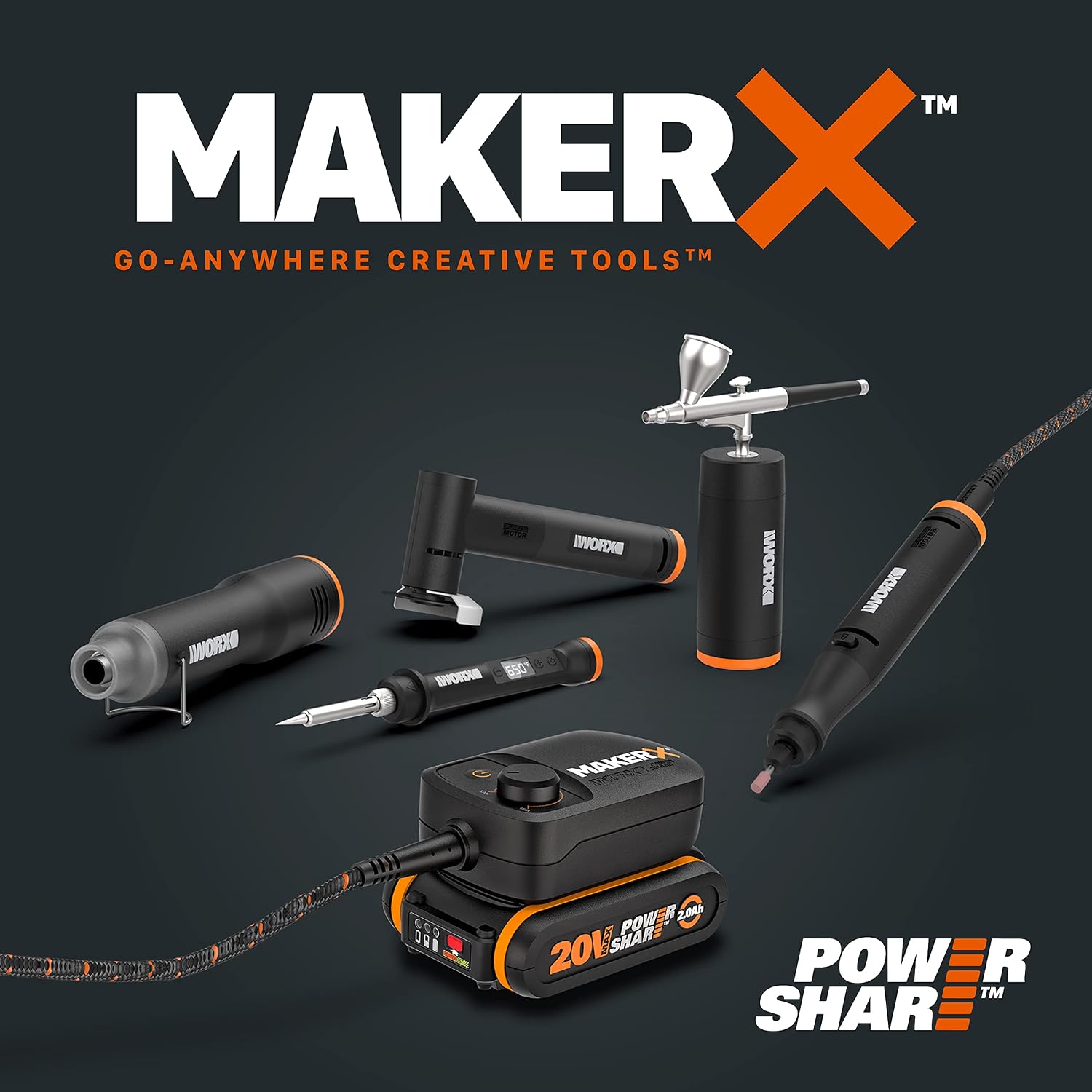 WORX - MAKER X - Soldering iron 20V - WX744.9 - 45W - Wood and metal profiling tool (Without battery, hub or charger, with: 9 pcs accessory set, 1 holder and iron connector, 1 case)