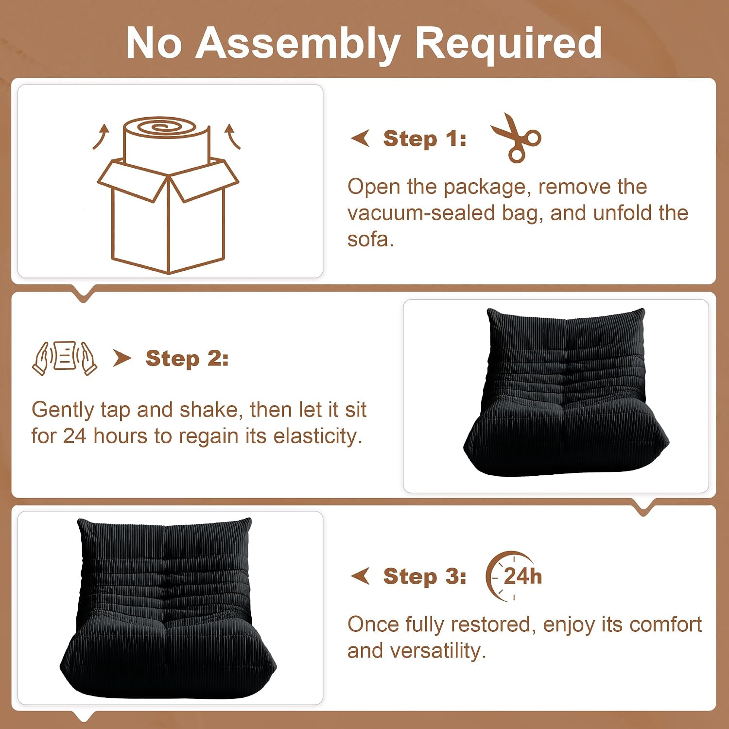 Bean Bag Chair for Adults, Giant Bean Bag Chairs with Lumbar Pillow, Oversized Corduroy Memory Foam Boneless Chair with High-Rebound, Lazy Floor Sofa for Reading Gaming Living Room Bedroom, Black