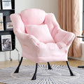 Lazy Chair for Living Room, Large Pink Accent Chair with a Throw Pillow, Leisure Sofa Chair Set, Comfy Reading Chair for Bedroom, Dorm Room, Office
