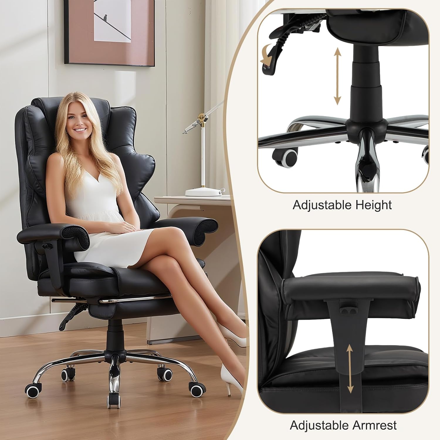 Ergonomic Office Chair with Heated Massage Function, Executive Computer Desk Chair, Adjustable Massage Seating (Black)