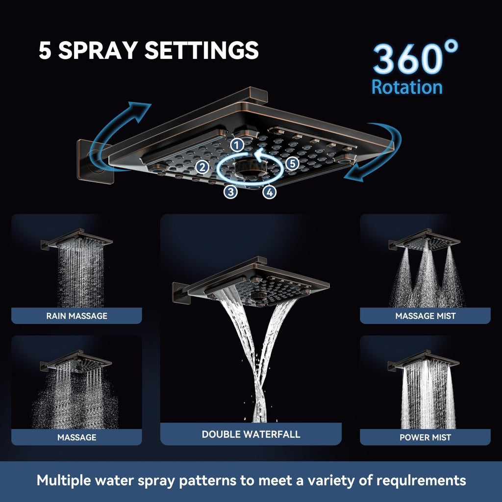 ELLO&ALLO Oil Rubber Bronze Bathroom Shower Faucet Set Mixing Valve and Trim Kit, Complete Shower System with Rough-in Valve