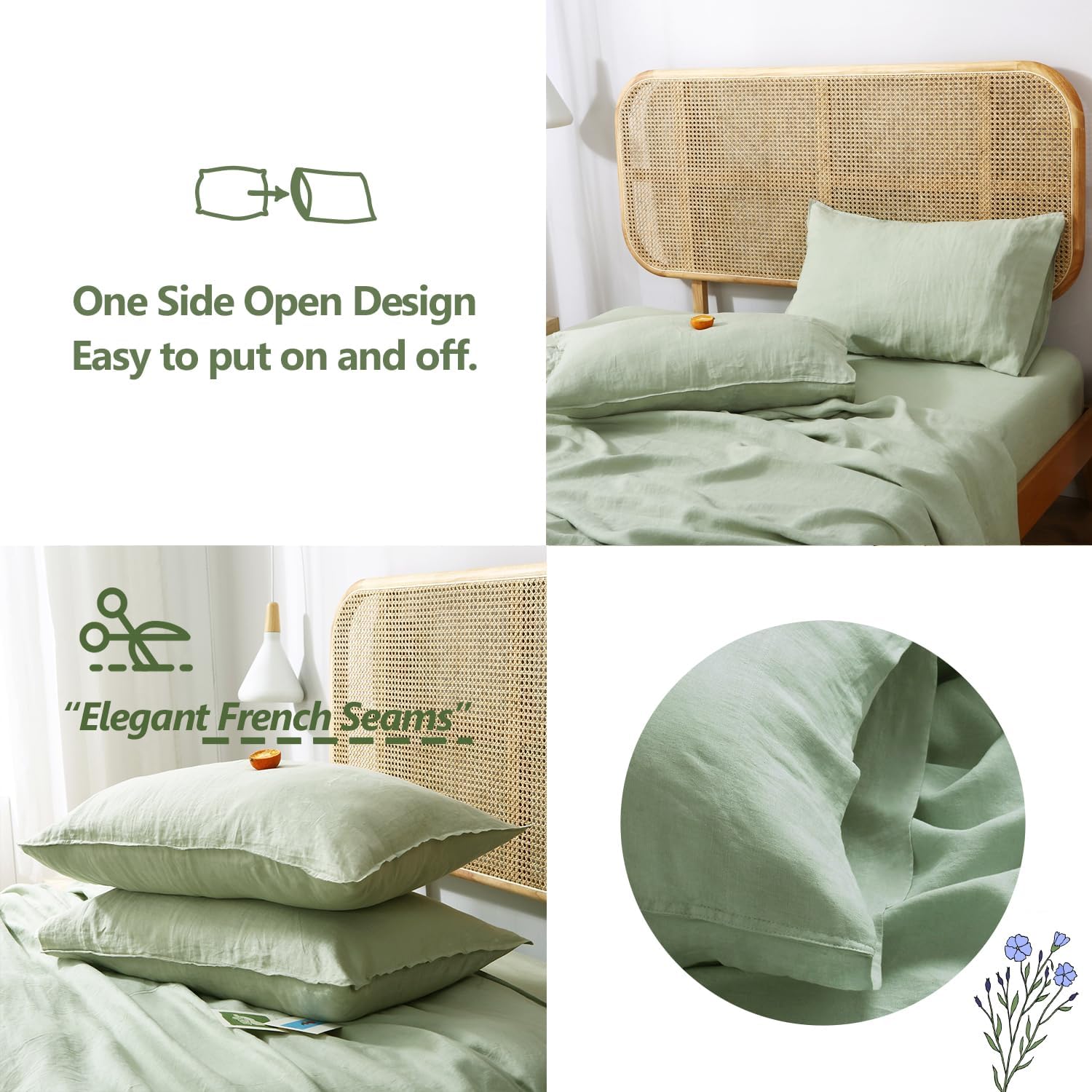 S VICTORY SYMBOL 100% Organic French Natural Linen Bed Sheets,Stone Washed 3 Pieces Sheets Set,Ultra Soft Luxurious Breathable Bedding(Light Green,Twin)