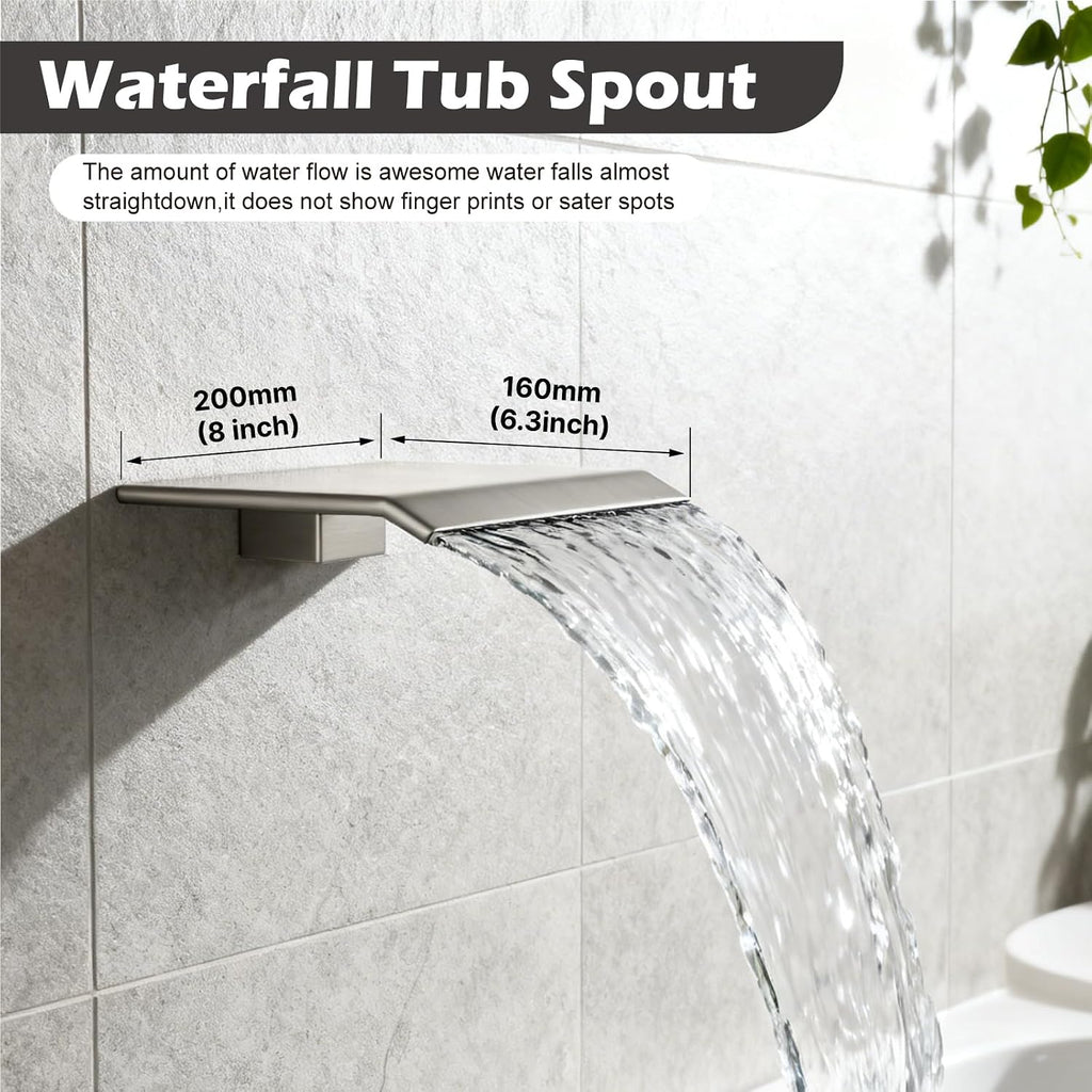 Midanya Shower System with Tub Spout,Bathtub Shower Faucet Set with Square Rainfall Head and Handheld Sprayer Wall Mount Tub Faucet Set with Valve and Trim Kit,12 Inch Brushed Nickel