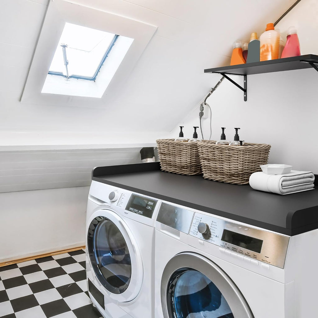 Kaboon Washer Dryer Countertop Only, Melamine Countertop with Edge Rails - 27.5' Depth x 54' Width Laundry Room Organization, Black