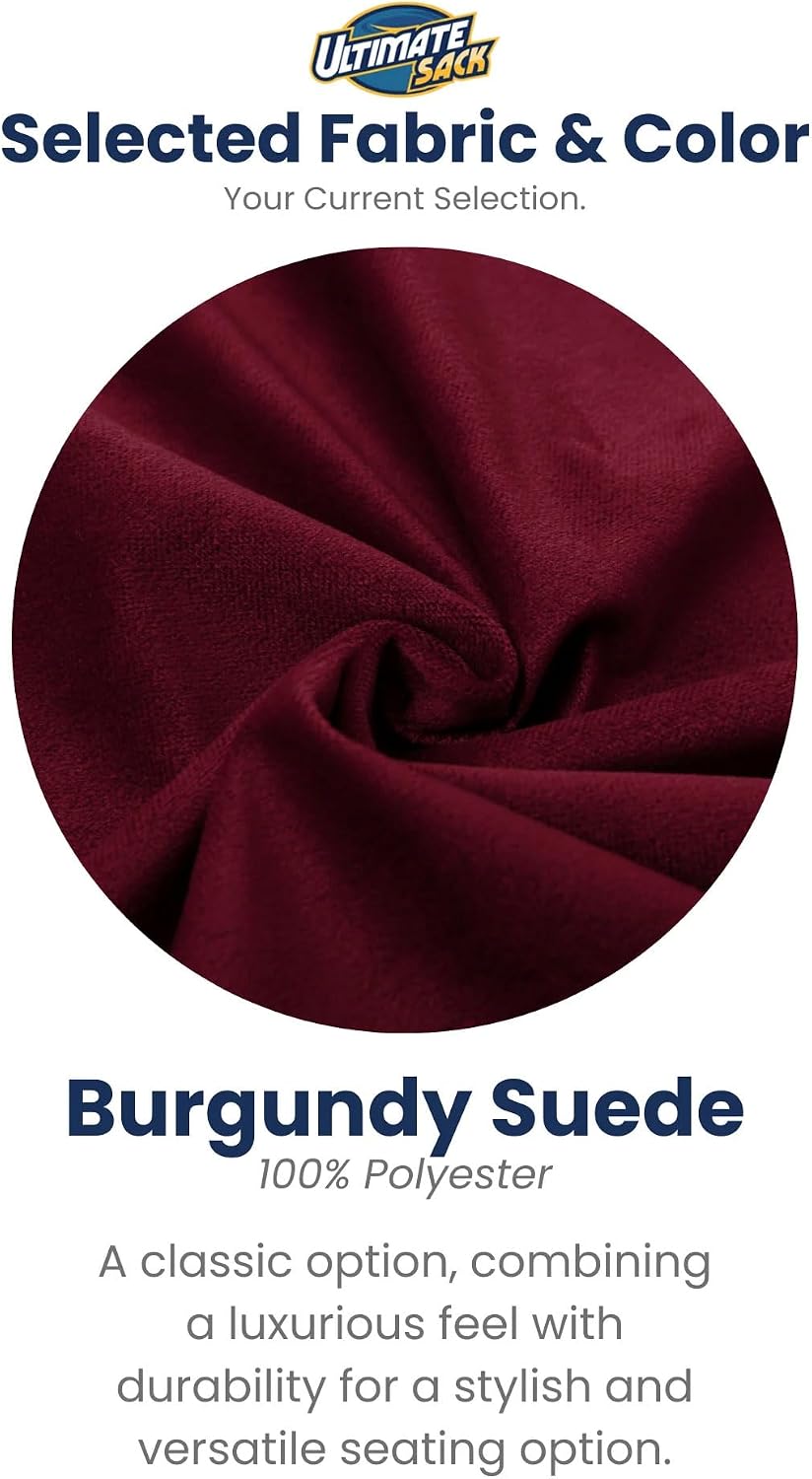 ULTIMATE SACK 5ft Bean Bag Chair & Footstool, Oversize Bean Bag Chair for Adults, Comfy Chair Bean Bag Couch Lounge Sofa Loveseat Furniture | Burgundy Suede