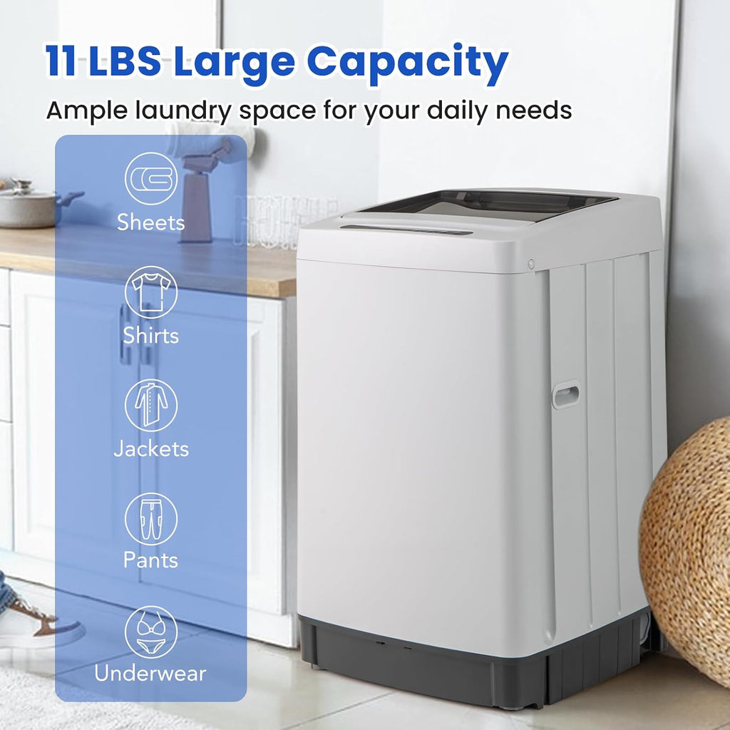COSTWAY Portable Washing Machine, 11 LBS Full Automatic Portable Washer with 8 Modes, 10 Water Levels, LED Display & Built-In Drain Pump, 1.5 Cu.Ft. Washer & Spinner Combo for Apartment RV (Grey)