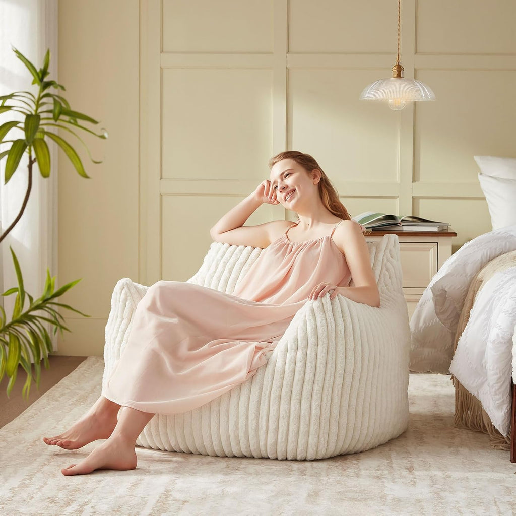 Achicsofar Giant Bean Bag Chairs for Adults Teens, Large Bean Bag Sofa Chairs with Filling Comfy Fuzzy BeanBag Chair with Armrests for Bedroom Living Room Reading