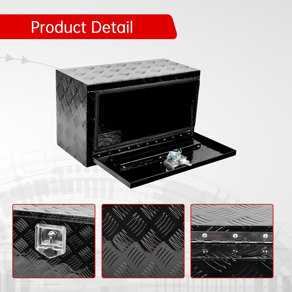 24'' Inch Aluminum Underbody Truck Box with T-Handle Latch,14 x 12 x 24 Inch Underbed Toolbox With Durable Lock Silver For Storage And Organization