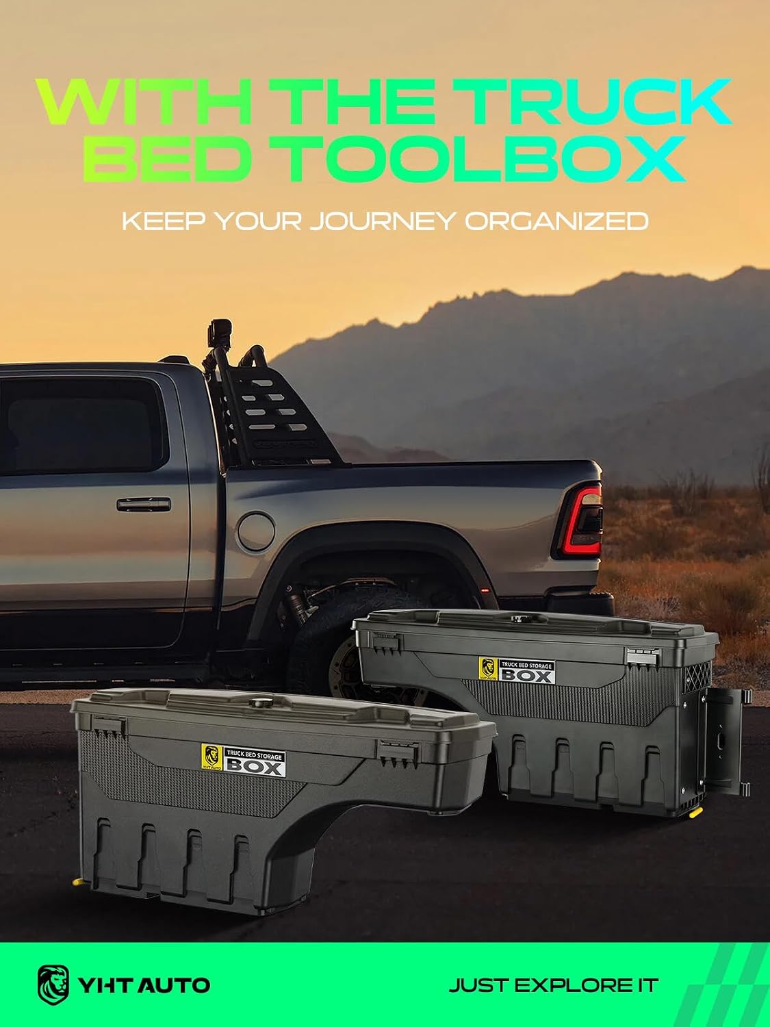 YHTAUTO Set of 2 Truck Bed Storage Tool Box Lockable Compatible with 2015-2026 Ford F-150, Without Bed Rail Storage, Swing Waterproof Wheel Well Toolbox