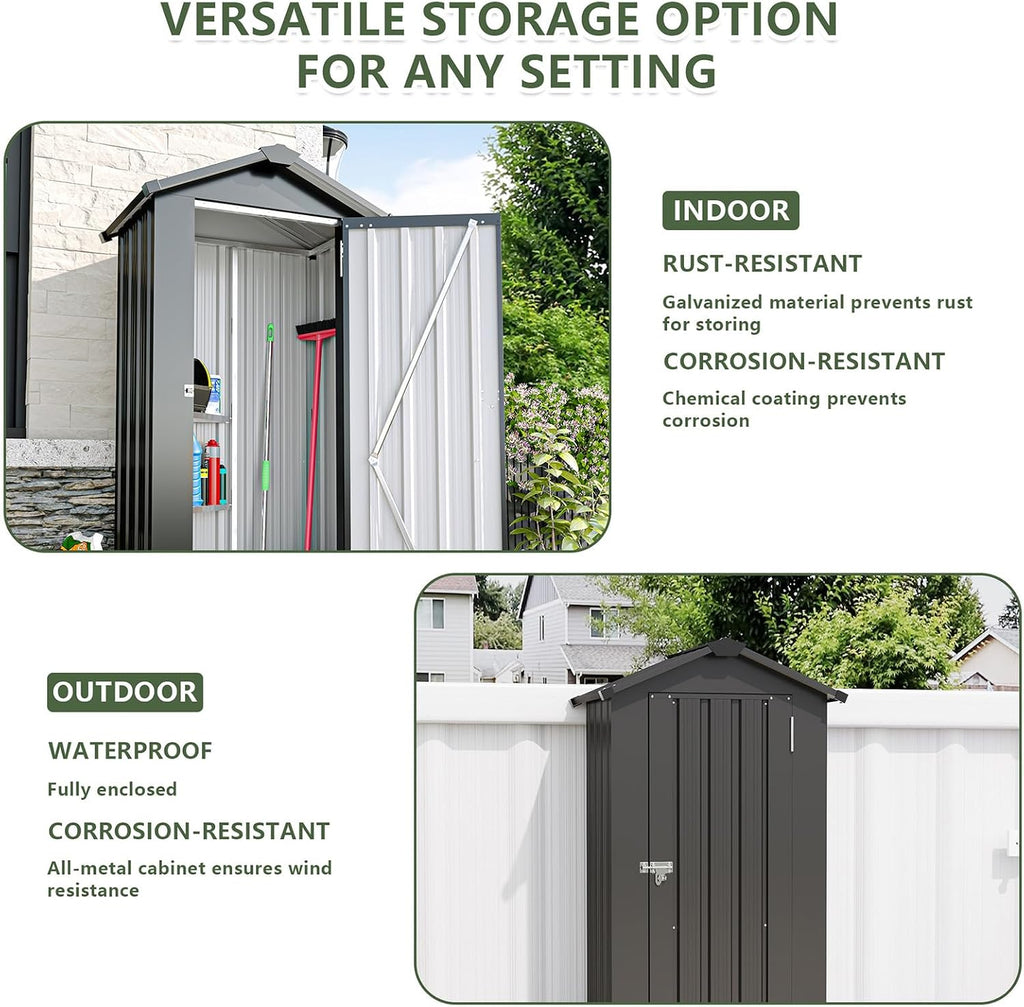 Outdoor Storage Shed, Metal Garden Tool Shed with a Solid Lock System, Outdoor Door Storage Cabinet for Patio, Garage, Poolside, Bikes, and Garden