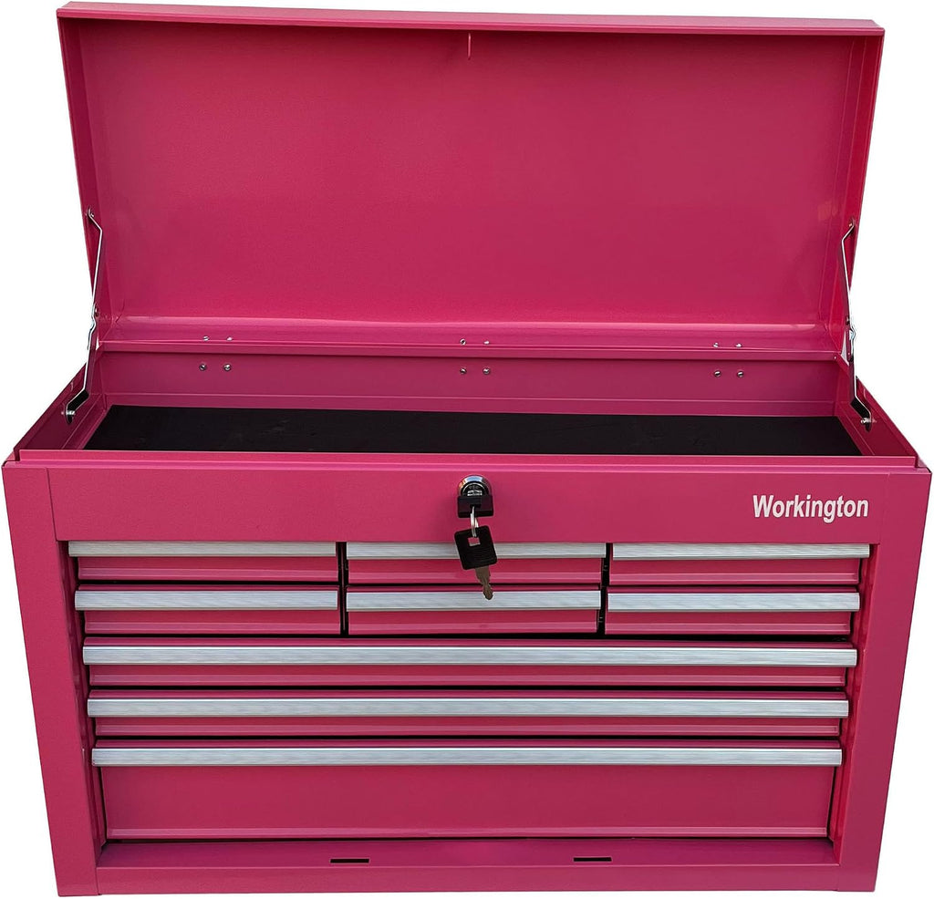 Workington Portable Metal Tool Chest with 9 Drawers, 24' 9-Drawer Tool Chest Cabinet with Ball Bearing Drawer Slides, Steel Tool Storage Box Organizer 4006 Pink