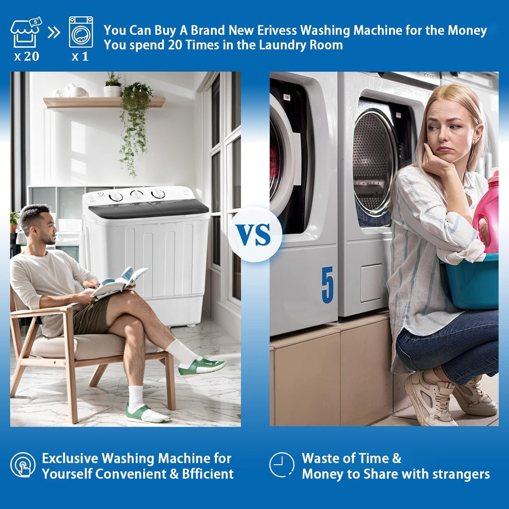Portable Twin Tub Washing Machine, Buy 1(washer) Get 1(Dry Rack) Free! 11 lbs Washer Mini Compact Laundry Machine and 7 lbs Spinner, Semi-automatic Combo for Dorms, Apartments(black)