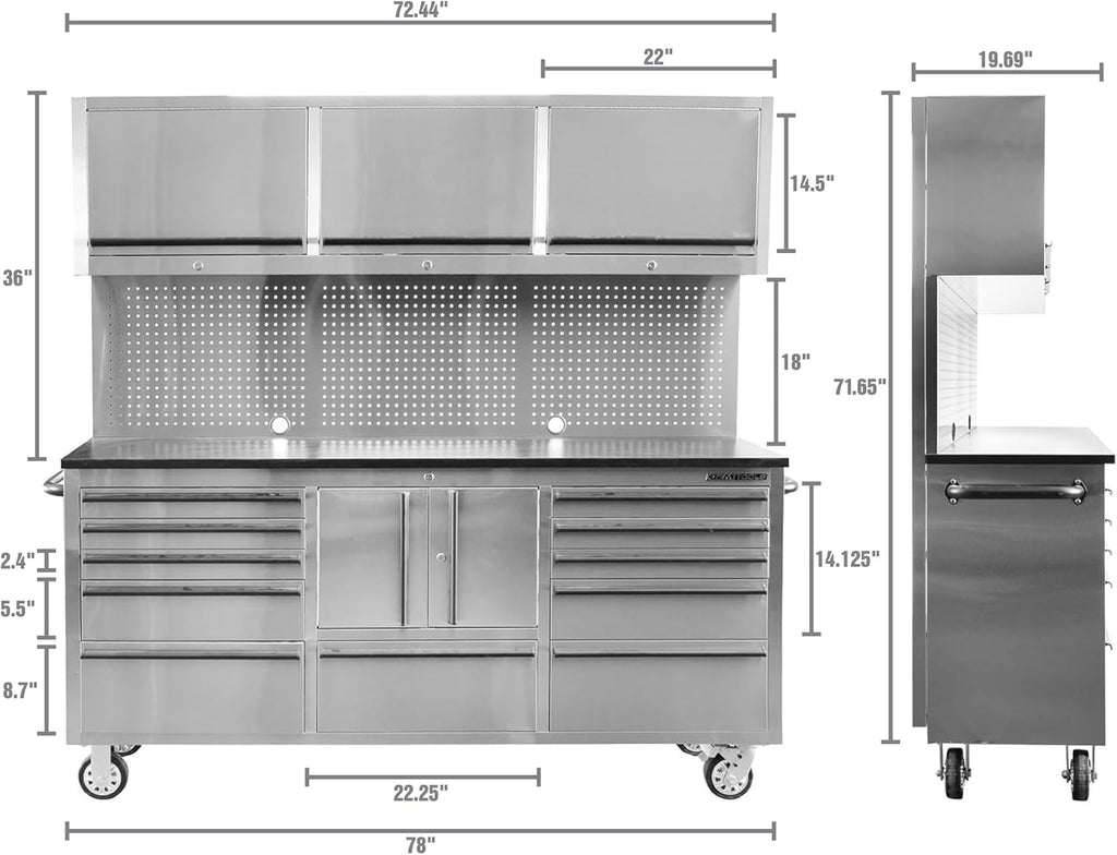 OEMTOOLS OEM24615 72 Inch 11-Drawer Garage Storage Cabinet System, Gifts for Men, Dad Gifts, Rolling Tool Chest, Mobile Workstation Tool Box with Drawers for Garage