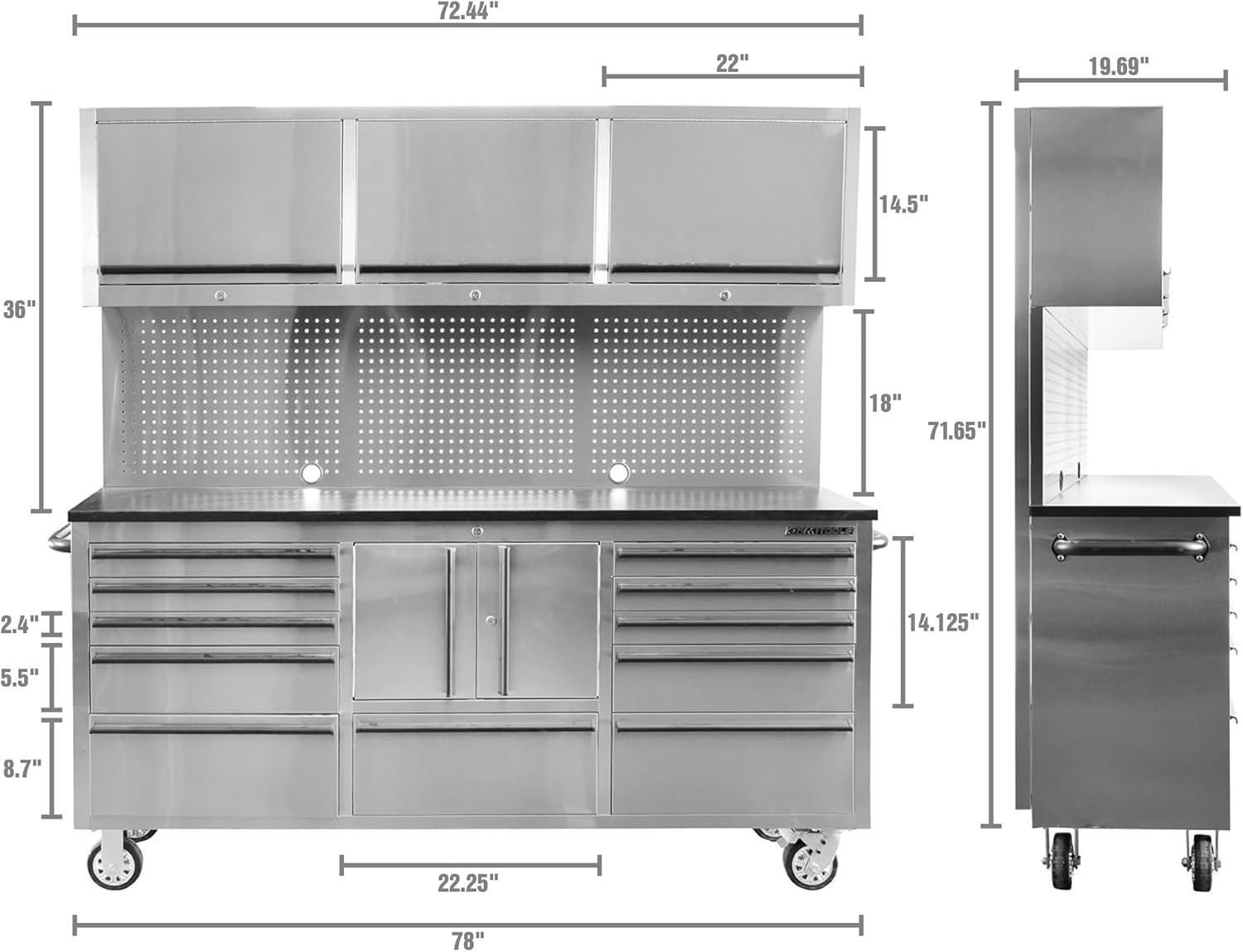 OEMTOOLS OEM24615 72 Inch 11-Drawer Garage Storage Cabinet System, Gifts for Men, Dad Gifts, Rolling Tool Chest, Mobile Workstation Tool Box with Drawers for Garage
