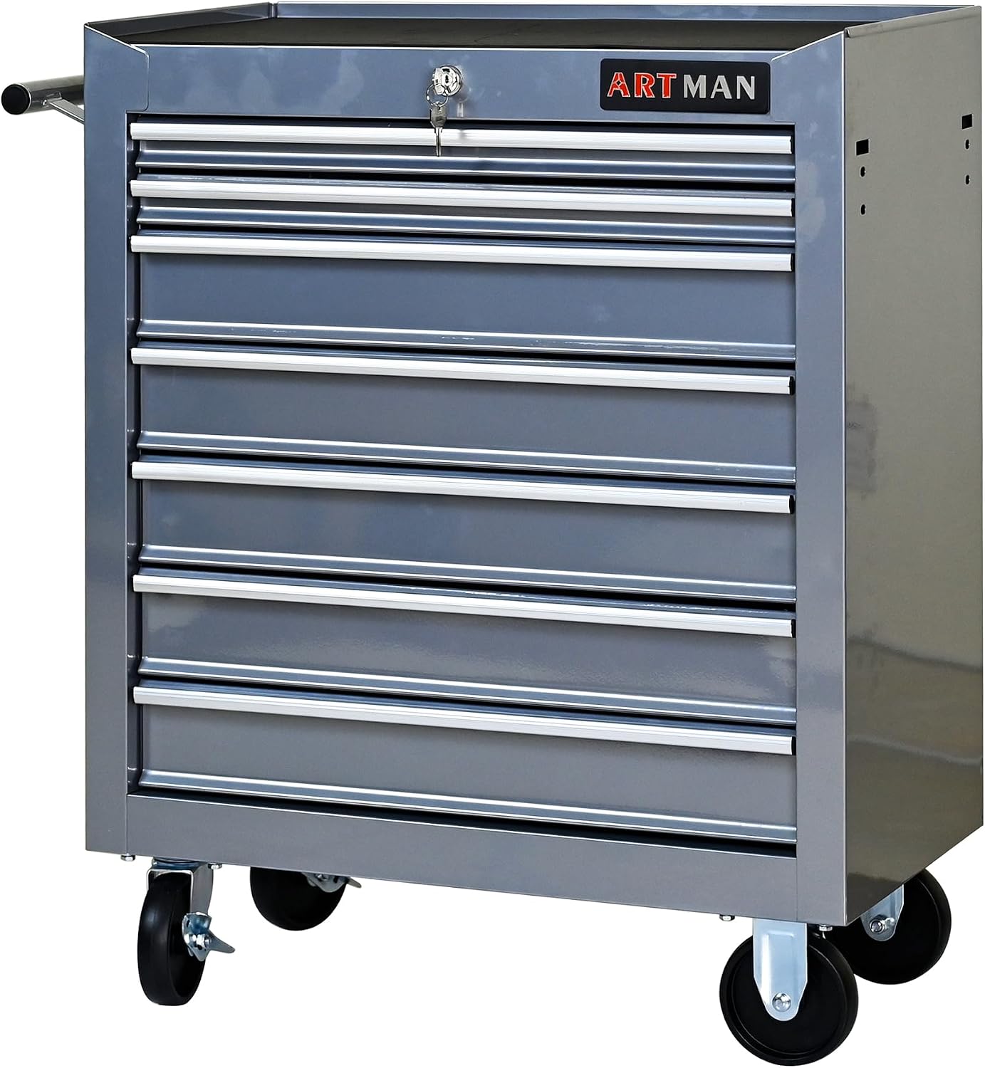 7 Drawer Tool Cart: Multifunctional US General Tool Box on Wheels and Rolling Toolbox (Sliver)
