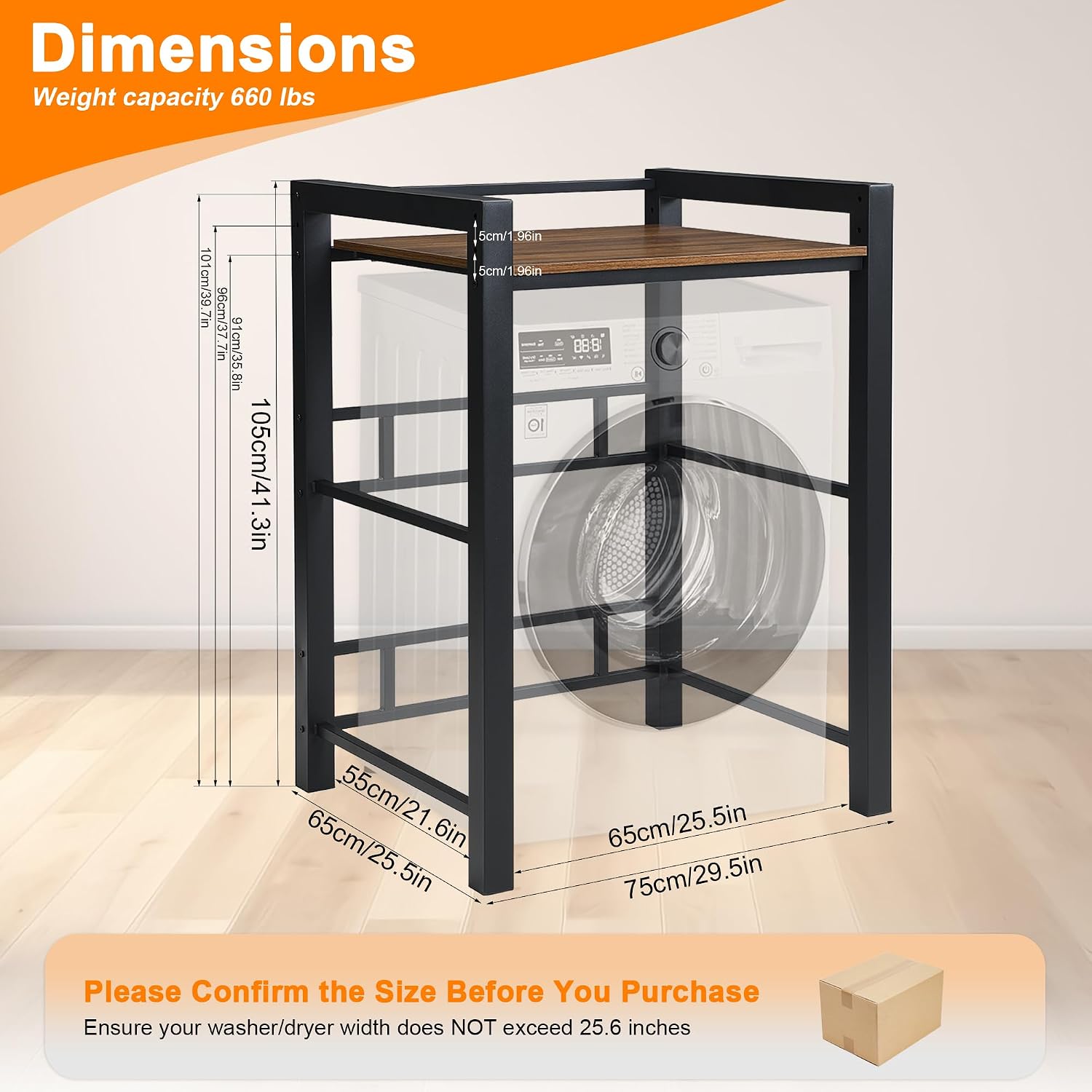 Washer Dryer Stacking Rack, 660lbs Capacity Heavy Duty Washer and Dryer Stacking Stand, 3 Adjustable Height Washing Machine Shelf for Compact Apartment, Laundry Rooms, Bathrooms and RV ((Black)