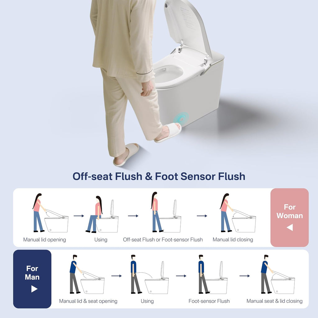 Eridanus Smart Toilet with Bidet Built in, One Piece Tankless Bidet Toilet, Foot-Sensor Flush, Off-Seat Auto Flush, Adjustable Warm Water Sprayer & Air Dryer, Elongated Heated Seat, ADA Height