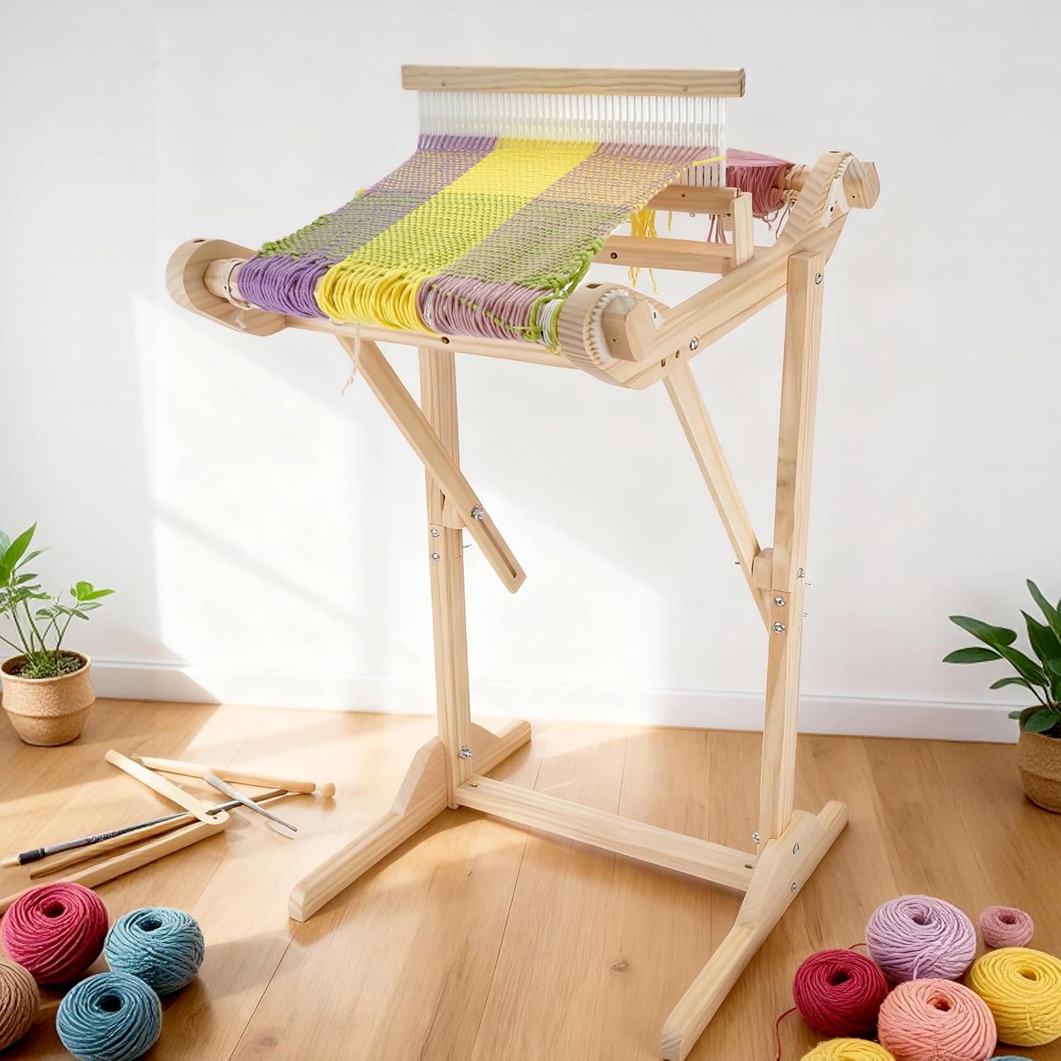 WILLOWDALE 16 Inches Rigid Heddle Loom with Stand, Weaving Loom Kit with Shed Stick, Wooden Multi-Craft Weaving Loom for Adults, Threads Warping Frame with Pegs and Yarn Stand, Frame Loom for Beginner