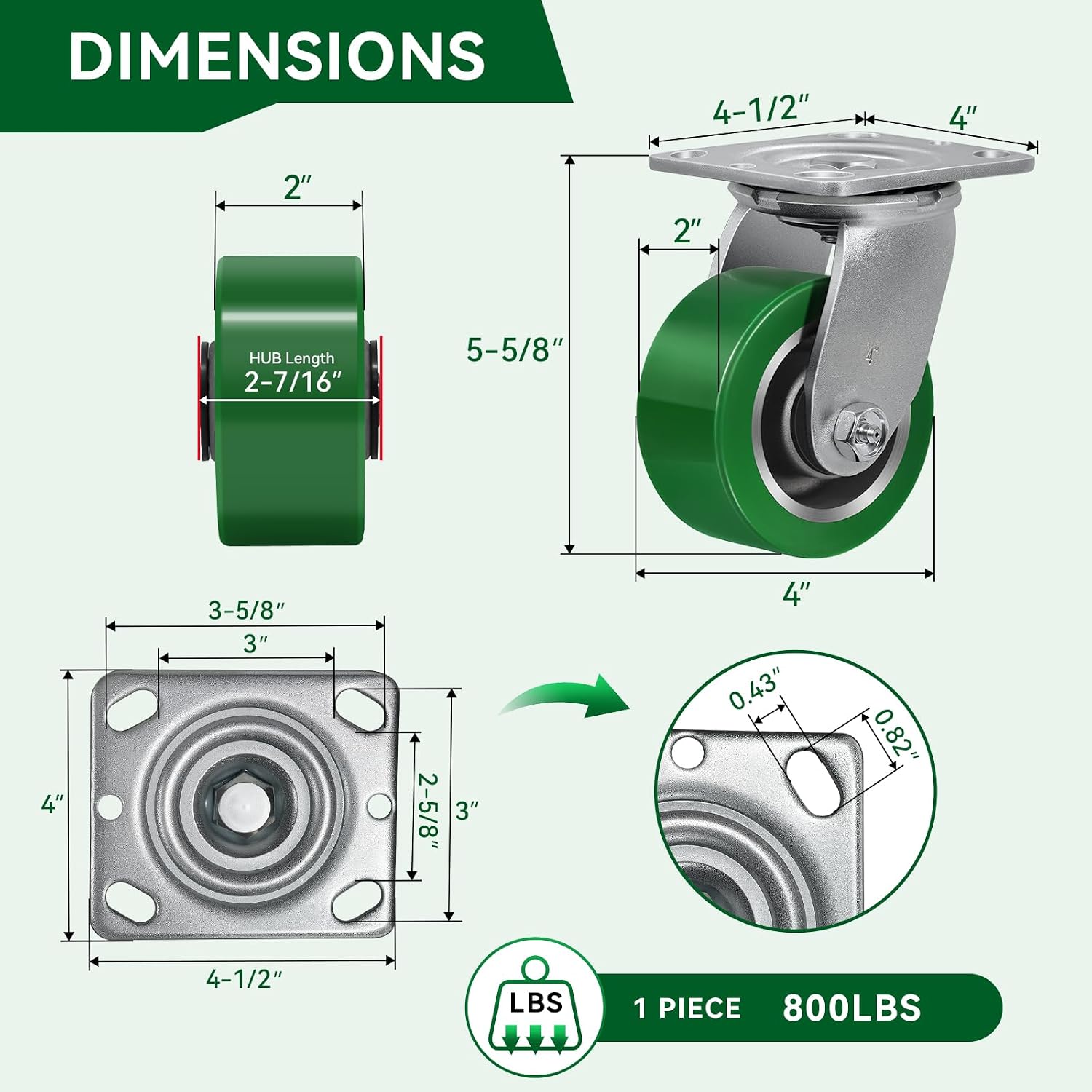 4x2 Heavy Duty Casters -Polyurethane on Aluminum Caster Wheel, Casters Set of 4 Heavy Duty with up to 3200LB Capacity- Widely Used in Tool Box,Workshop,Garage (2 Swivel &2 Rigid)