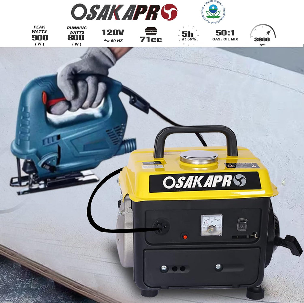 Portable Generator, 71cc 2-Stroke Gasoline Engine, 900 Watts Gas Powered Generator for Backup Home Use & Outdoors Camping Low Noise Ultra Lightweight EPA Compliant
