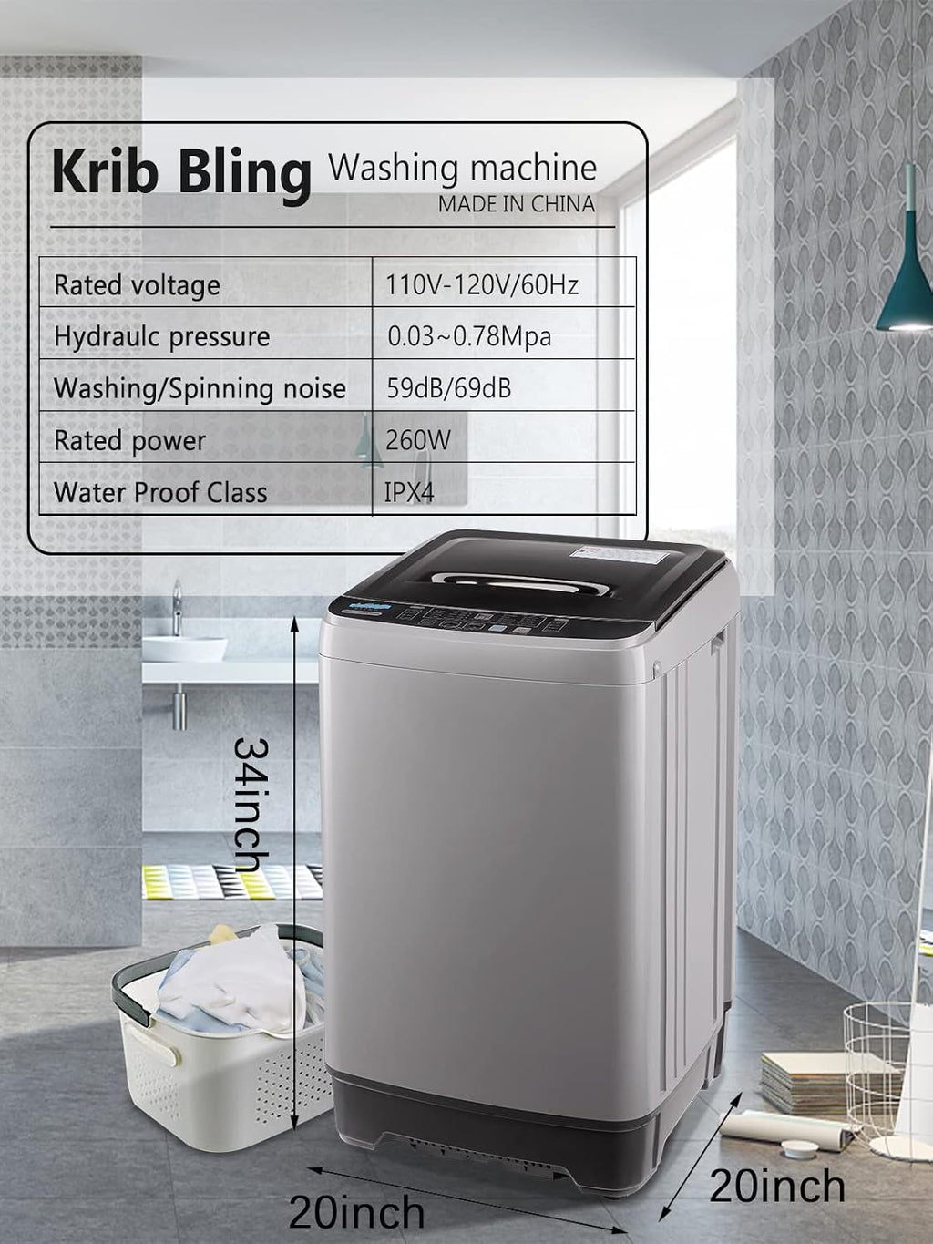 Full Automatic Washing Machine with LED Display, 17.7 lbs Portable Washer Drain Pump, 10 Programs & 8 Water Levels Selections, Ideal for RV, Camping, Apartment, Dorm, Dark Grey