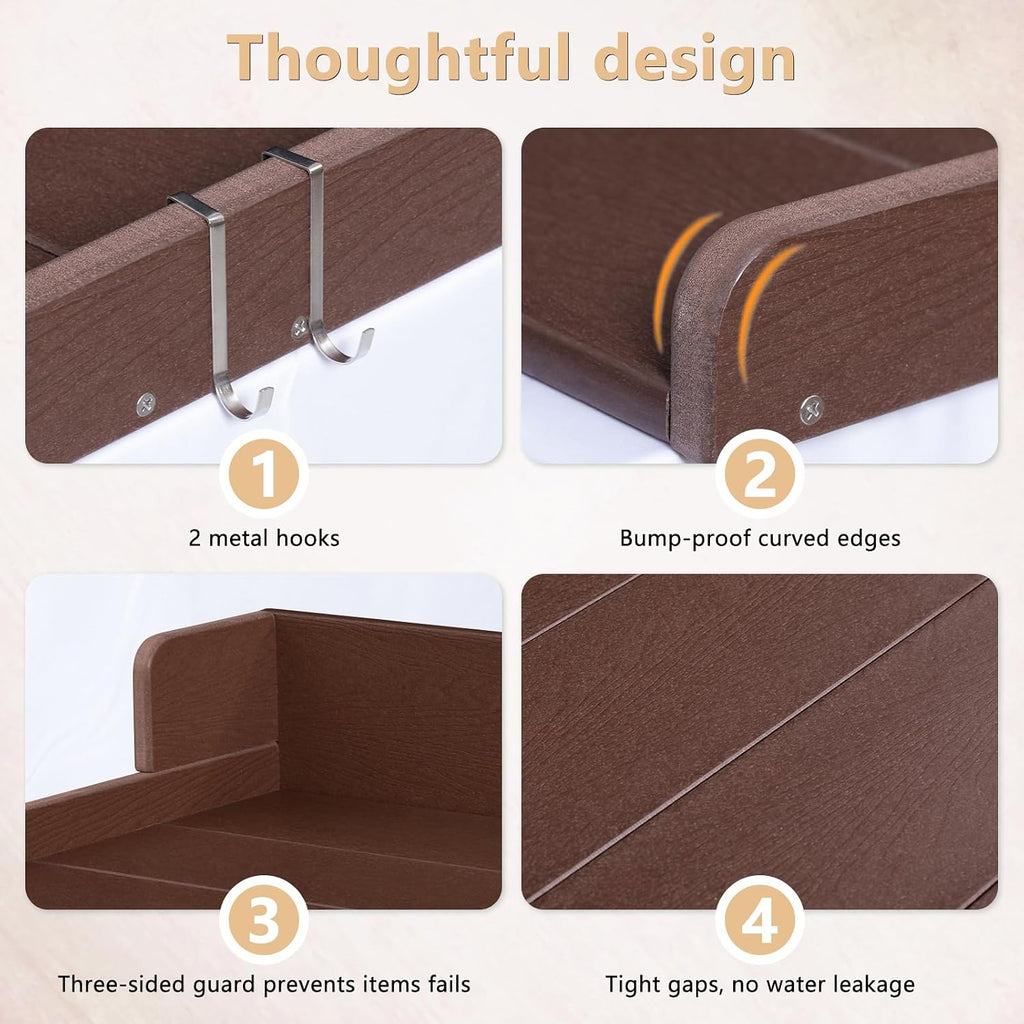 Washer and Dryer Countertop with Shelf, HDPE 2-Tier Laundry Countertop, 54' Wide Laundry Machine Topper with 2 Hooks & Non-Slip Pads for Laundry Room Organization and Folding Clothes (Brown)
