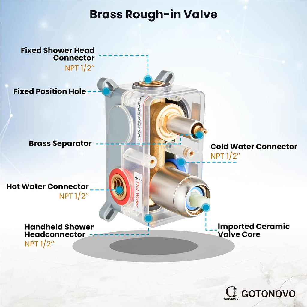 gotonovo Shower System 10 Inch Round Rainfall Showerhead Wall Mounted High Pressure Shower Faucet Set Fixture Combo with Rough in Valve and Cylindrical Handheld Spray, Brushed Nickel