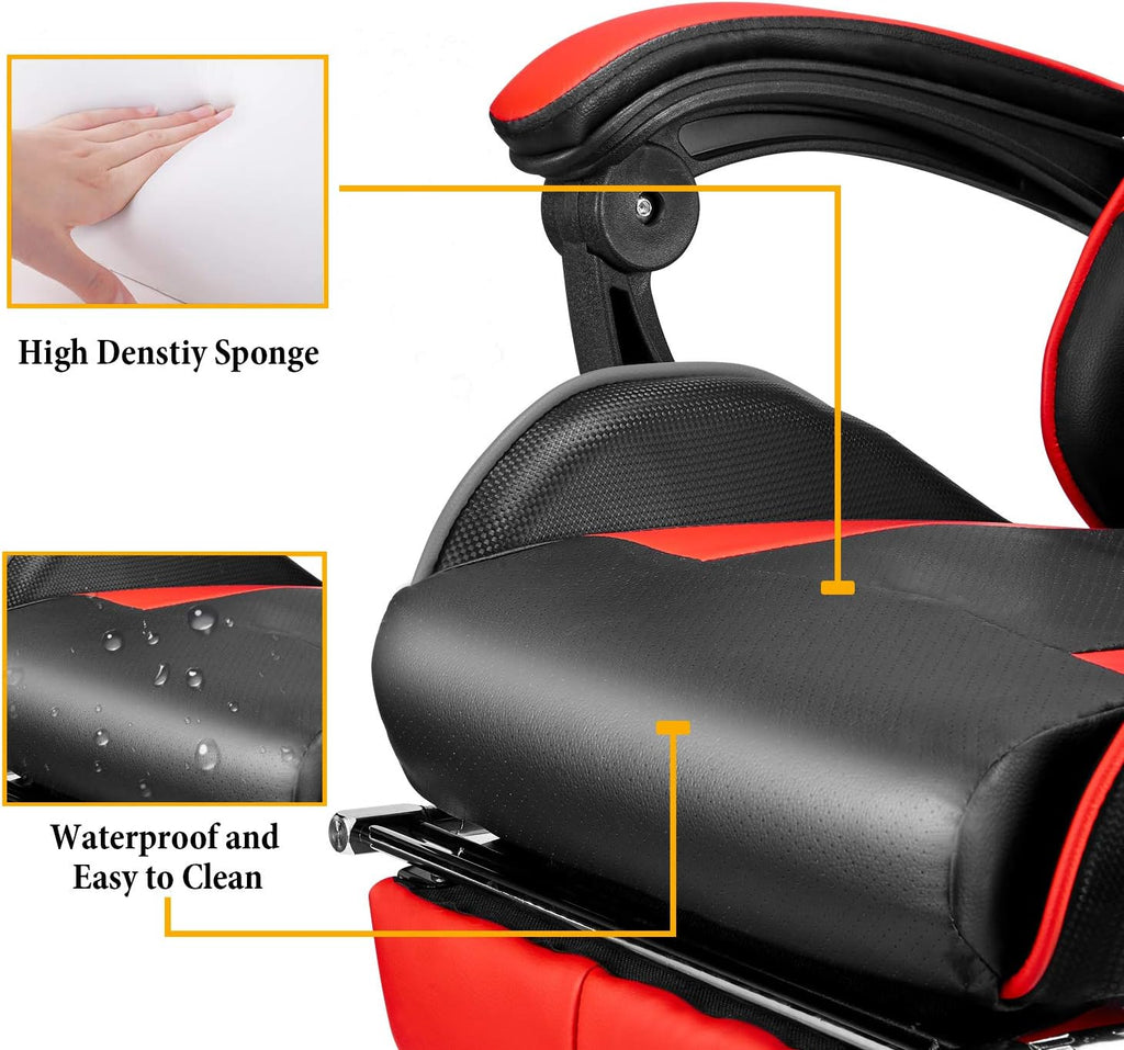 Soontrans Red Gaming Chairs with Footrest,Ergonomic PC Computer Game Chair,Home Office Desk Chair with Headrest and Lumbar Support Office Chair for Adult