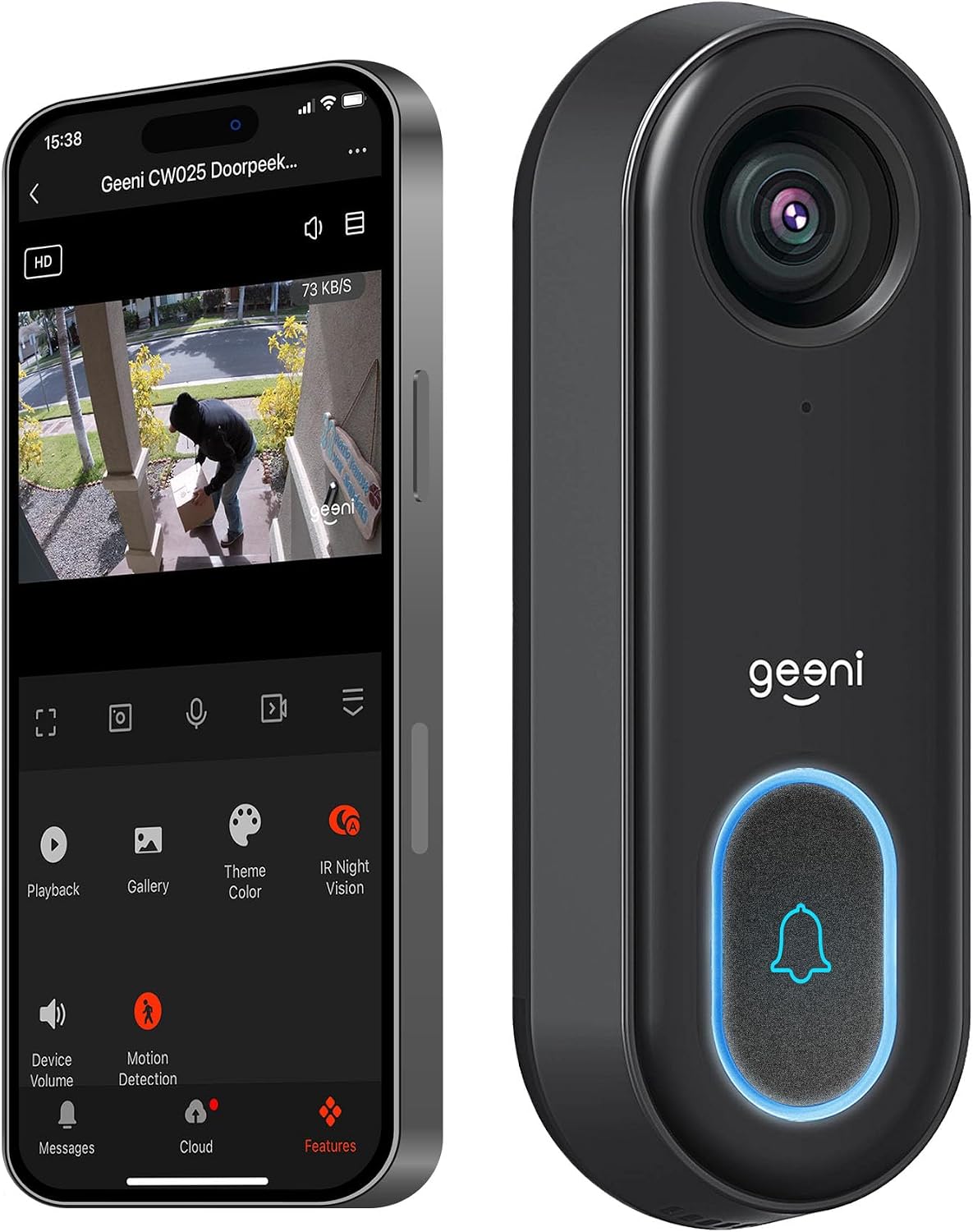 Geeni Smart Video Doorbell, 1080p HD, Motion Detection, Night Vision, Two-Way Audio, Weather-Resistant, Wired Installation, Alexa & Google Assistant Compatible, Wi-Fi Security Camera