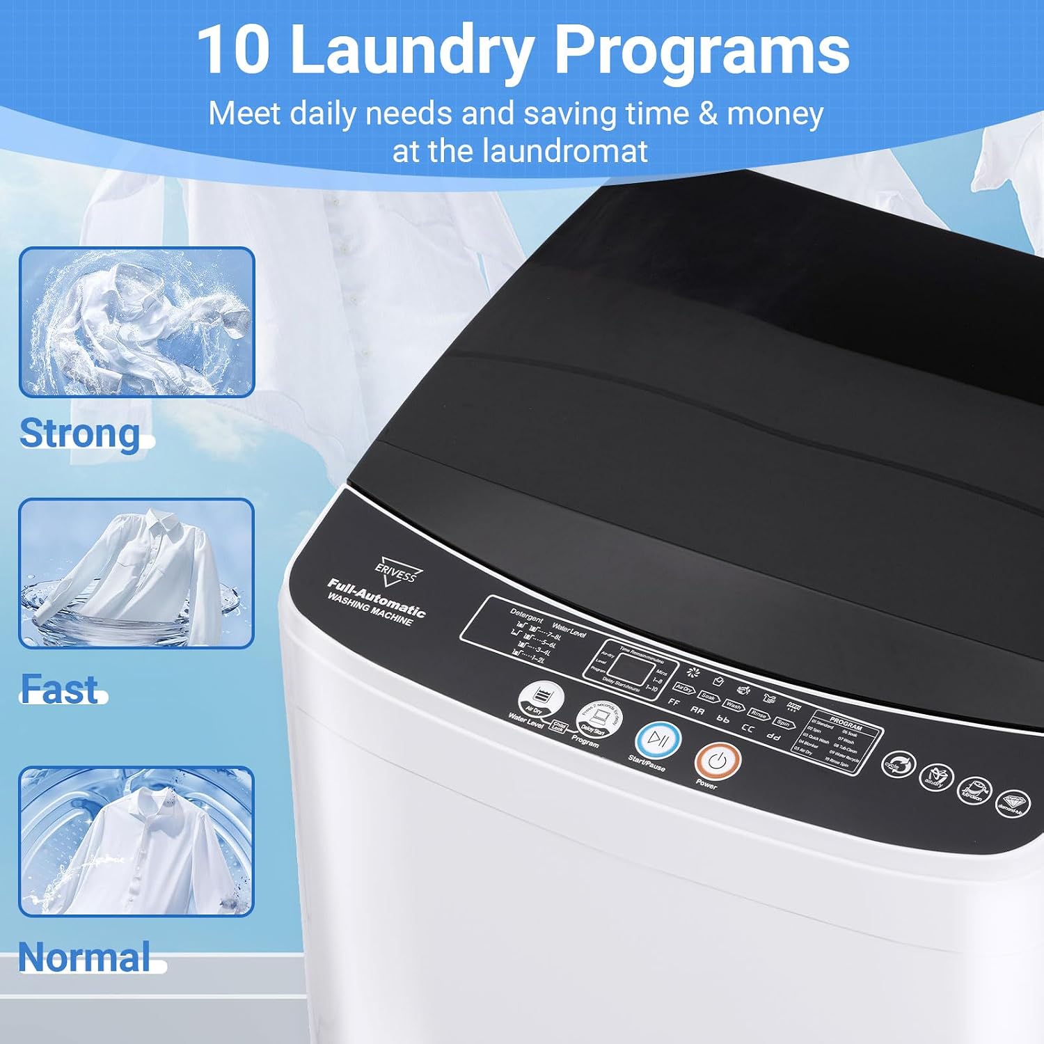 Erivess 2.0 Cu Ft Compact Washing Machine, 16 lbs Portable Washing Machine with 8 Wash Programs, Compact Laundry Washer for Homes & Apartments, Dorm, Small Spaces