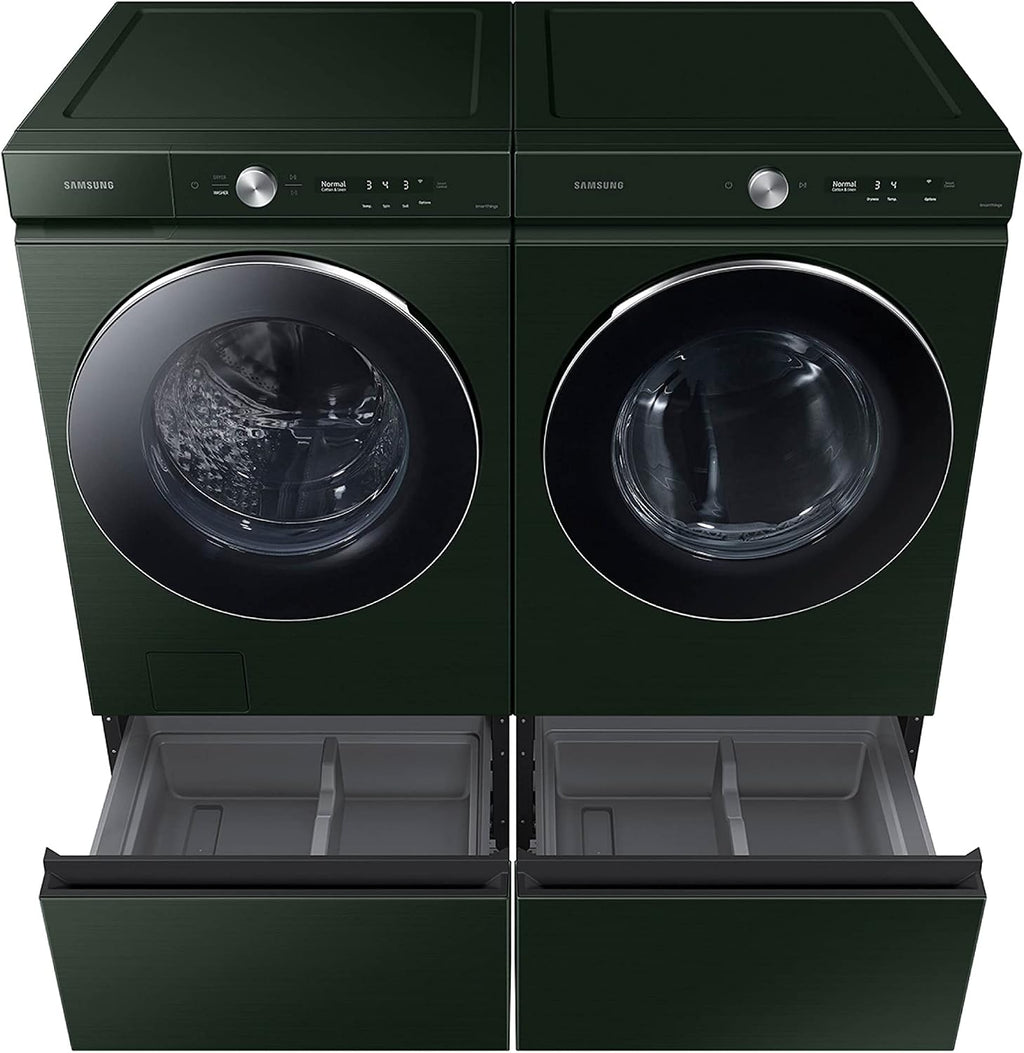 SAMSUNG 27-Inch Bespoke Front Load Washer Dryer Pedestal Stand w/ Pull Out Laundry Storage Drawer, WE502NG, Forest Green