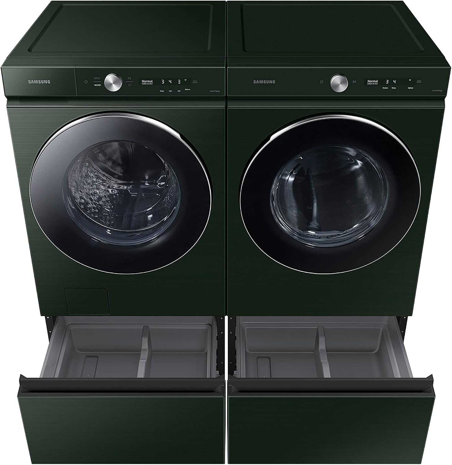 SAMSUNG 27-Inch Bespoke Front Load Washer Dryer Pedestal Stand w/ Pull Out Laundry Storage Drawer, WE502NG, Forest Green
