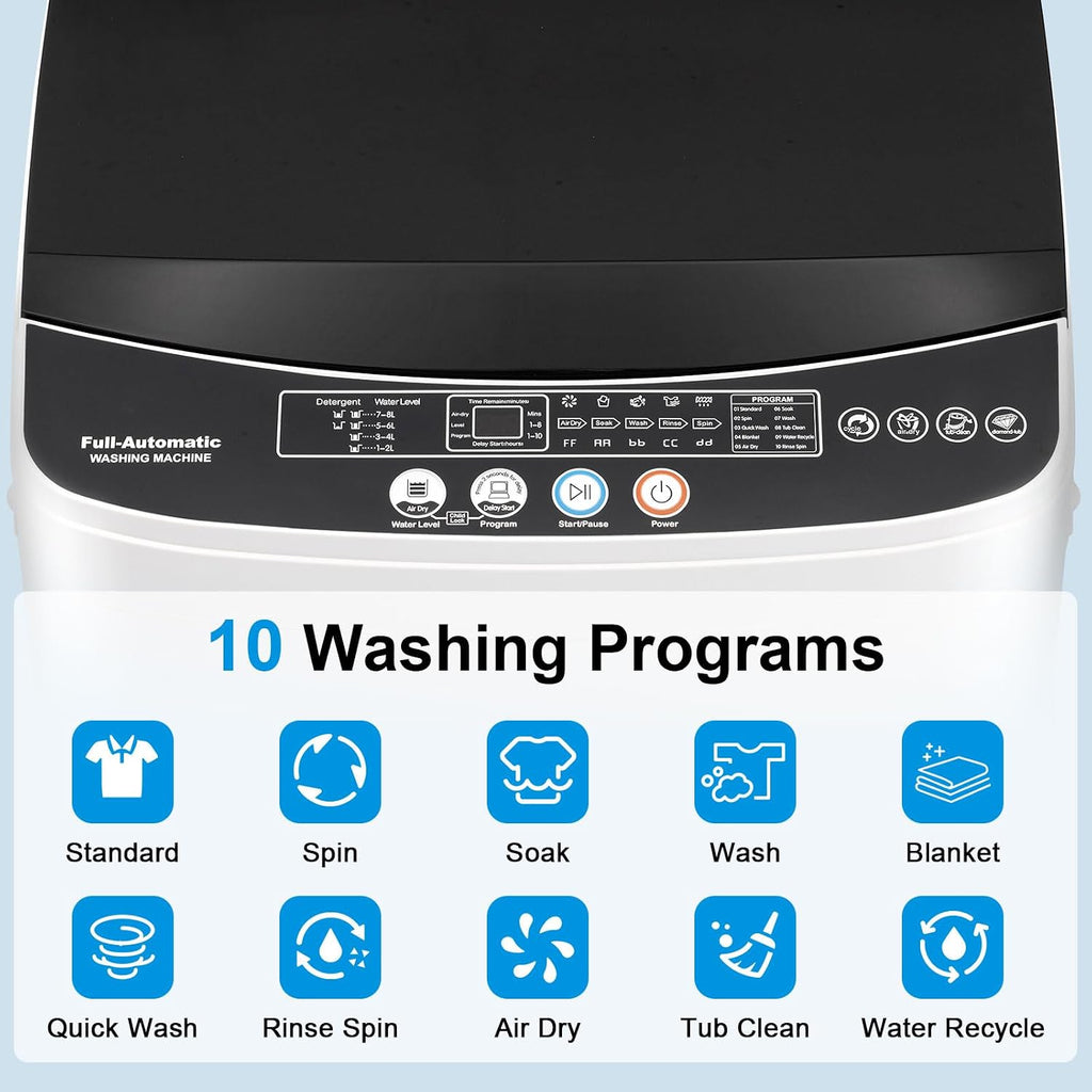 DOGHLY Portable Washer and Dryer Combo Set, 17Lbs Full-Automatic Washing Machine and 1.8 Cu.Ft Portable Clothes Dryer, Compact Washer and Dryer with Stainless Steel Inner Tub, for Apt, Dorm, Home