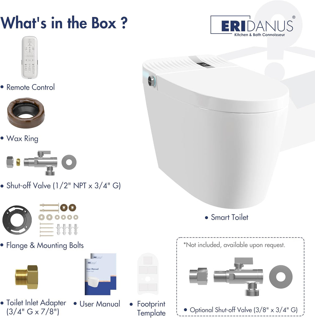 Smart Toilet, Eridanus One Piece Bidet Toilet for Bathrooms, Foot-Sensor, Off-Seat Auto Flush, Adjustable Warm Water Sprayer, Air Dryer, Elongated Heated Seat, Power-Assisted Flush