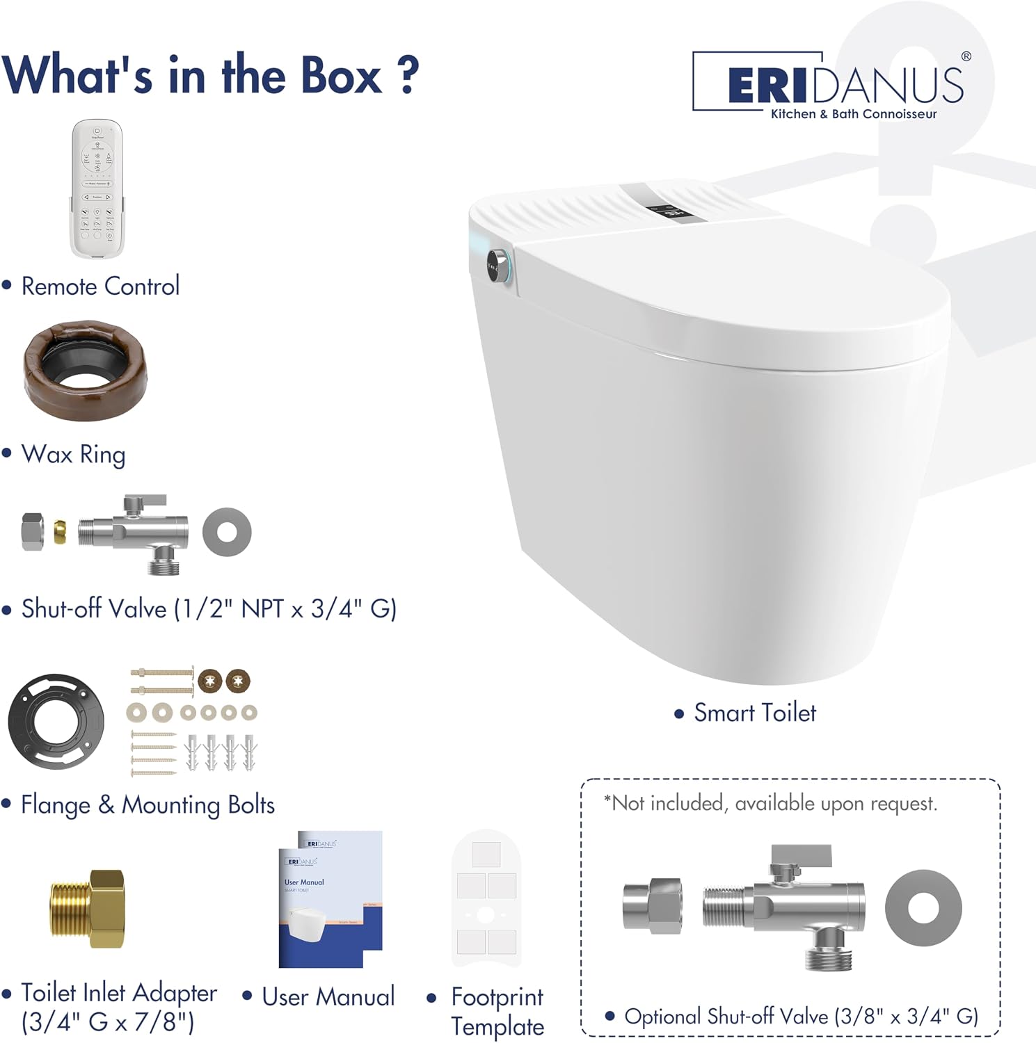 Smart Toilet, Eridanus One Piece Bidet Toilet for Bathrooms, Foot-Sensor, Off-Seat Auto Flush, Adjustable Warm Water Sprayer, Air Dryer, Elongated Heated Seat, Power-Assisted Flush