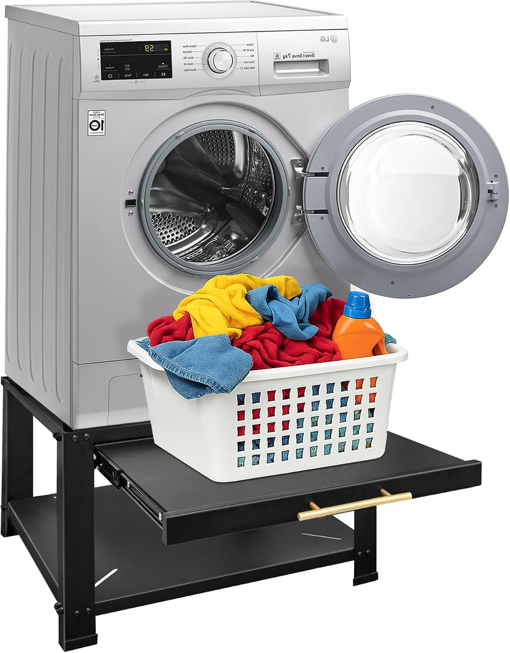 Royxen Washer and Dryer Pedestals with Drawer,29' W x 29' D x 19.5' H Metal Heavy Duty Laundry Pedestal, Universal Washing Machine Stand for Basket Shelf, 850lbs Capacity,Black