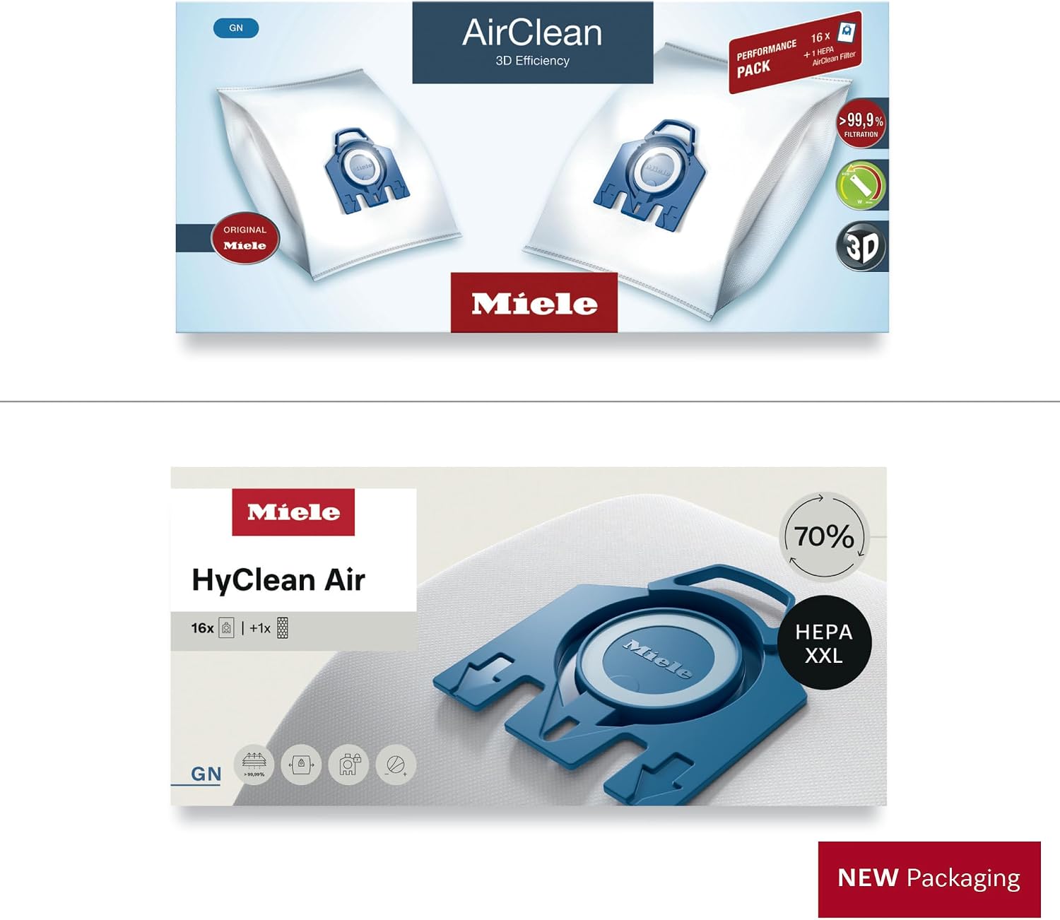 Miele Genuine GN HyClean Air Vacuum Cleaner Bags for Miele Complete C2 & Complete C3 Vacuum Cleaners, Performance Pack of 16 Vacuum Bags and 1 HEPA Filter