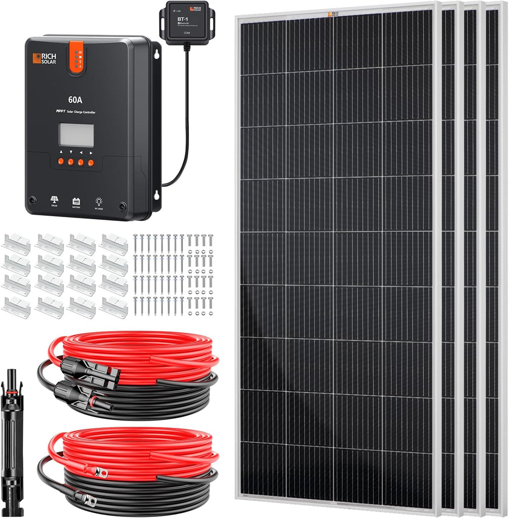 RICH SOLAR 800 Watt Premium Solar Kit Contains 4 High Efficiency 200W Monocrystalline Panels with 9 Busbars and 60A MPPT Controller