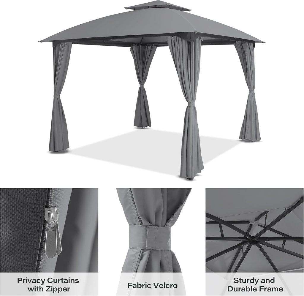 LAUSAINT HOME 10x10 Patio Arc Gazebo Outdoor Canopy Tent with Curtains, Soft Top Party Shelter with Expansion Bolts and Wind-Resistant Ropes for Backyard, Garden, Lawn, Deck, Grey
