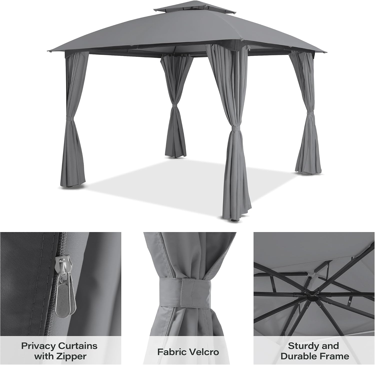 LAUSAINT HOME 10x10 Patio Arc Gazebo Outdoor Canopy Tent with Curtains, Soft Top Party Shelter with Expansion Bolts and Wind-Resistant Ropes for Backyard, Garden, Lawn, Deck, Grey