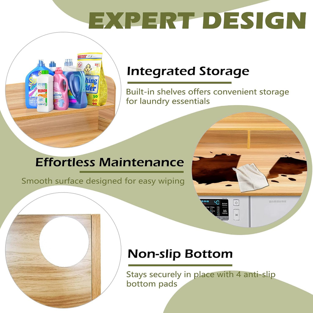 Royxen Laundry Countertop with Storage Universal Fit, Washer and Dryer Countertop with Shelf, Laundry Room Storage, 2-Tier Shelf (Oak)