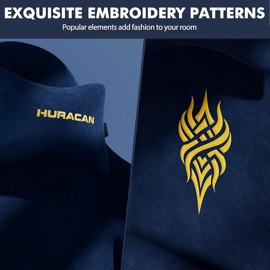 Ferghana Velvet Fabric Gaming Chair with 20.5″ Wider Seat Cushion, Fire Embroidery Ergonomic High Back Game Chair with Footrest, Computer Chair with Massage Lumbar Support for Adult, Navy