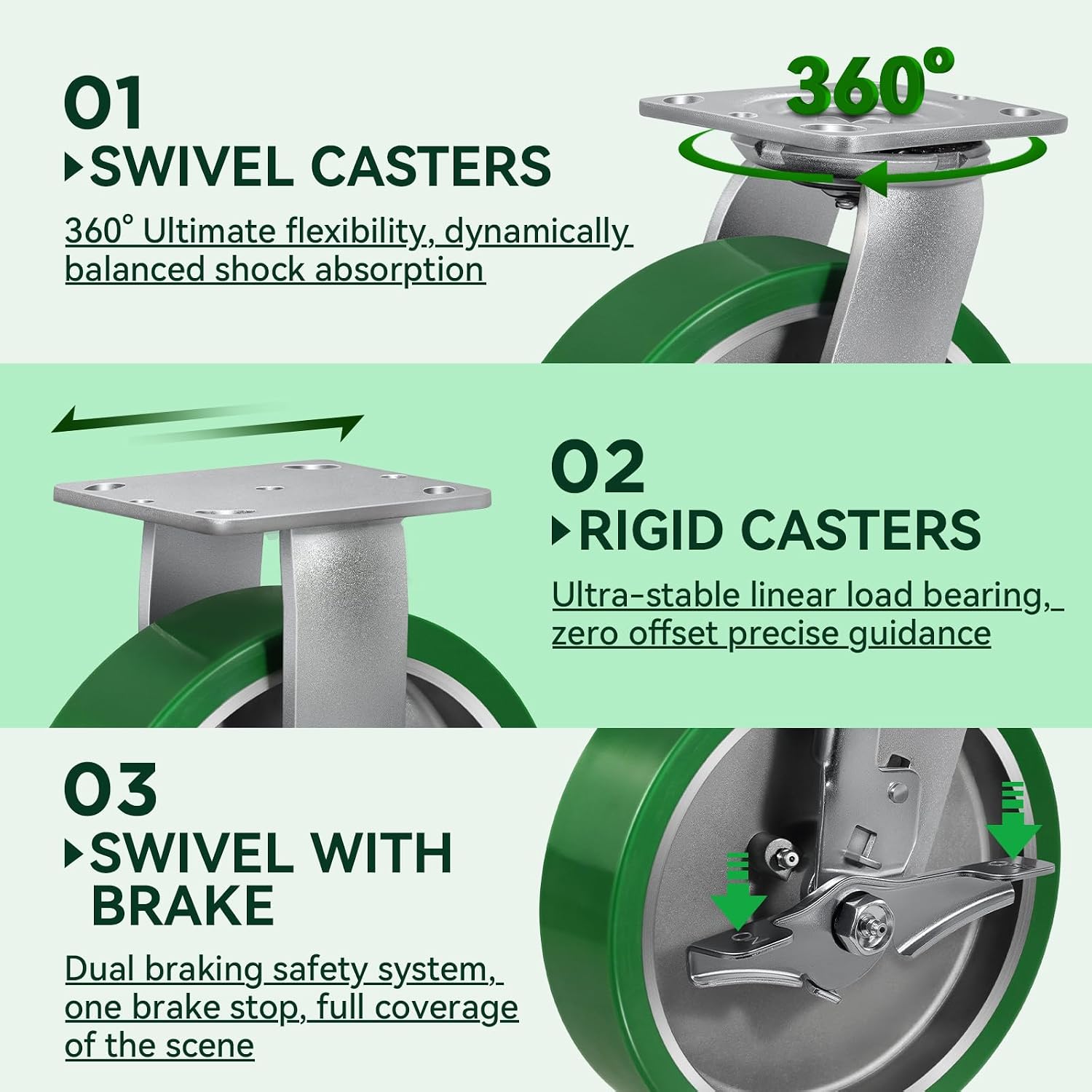 8x2 Heavy Duty Casters -Polyurethane on Aluminum Caster Wheel, Casters Set of 4 Heavy Duty with up to 6000LB Capacity- Widely Used in Tool Box,Workshop,Garage (2 Swivel &2 Rigid)