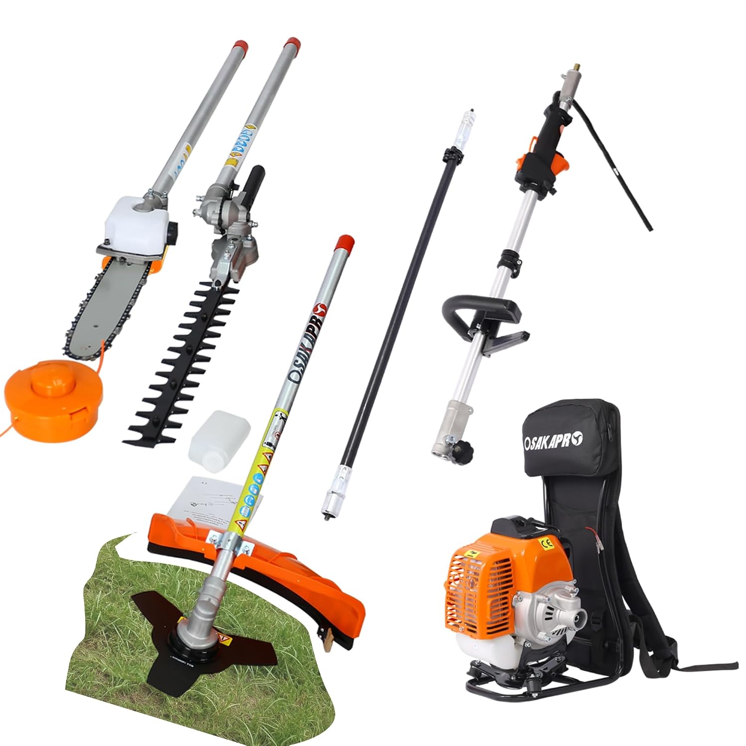 52cc 2-Cycle Backpack Gas Multi-Trimmer | 4-in-1 String Trimmer w/Rotatable Pole Saw, Weed Eater Weed Wacker, Brush Cutter & Hedge Trimmer Gas for Lawn, Yard, Garden Care, All-in-one Garden Tool