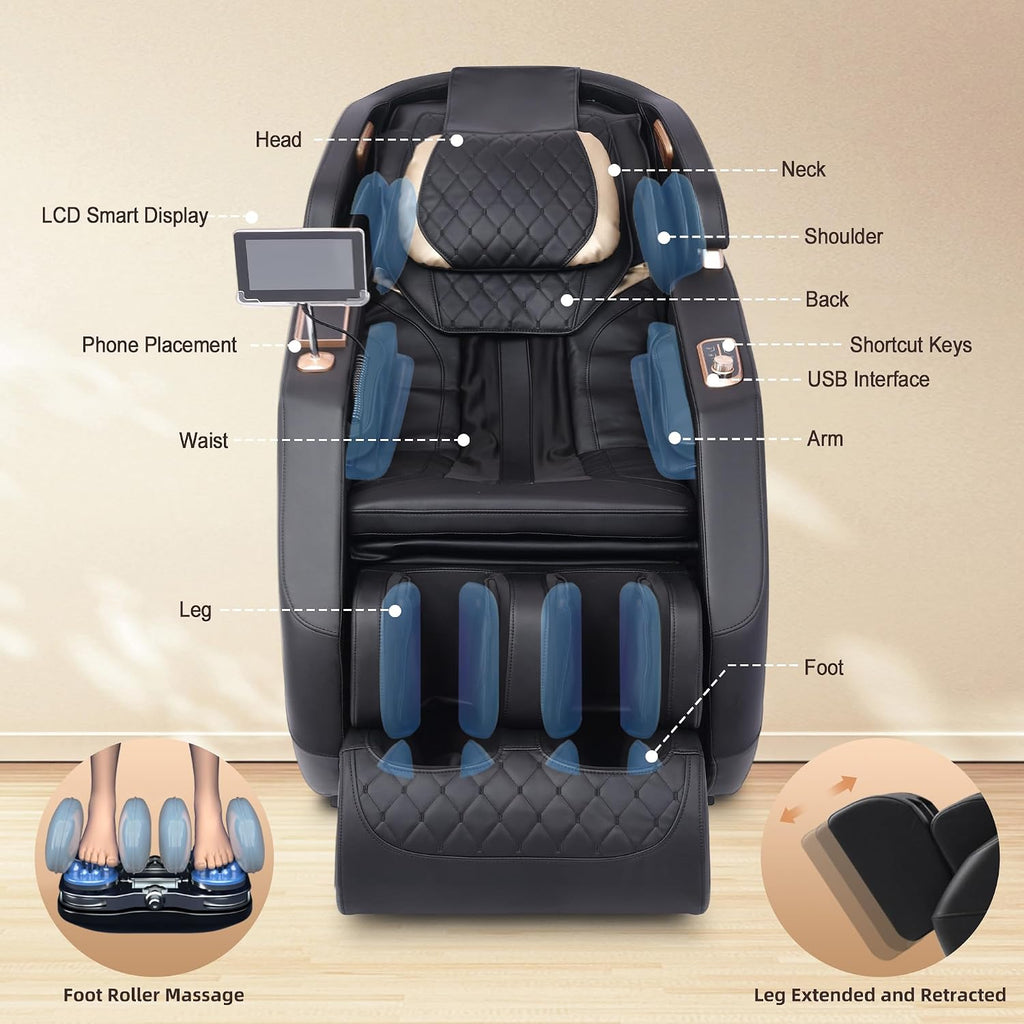 2026 4D Massage Chair Full Body, Zero Gravity Massage Chair with SL-Track & Heating, Massage Shiatsu Recliner Chair with Smart Voice Control, Touchable Screen, Airbags, Foot Rollers (BLACK)